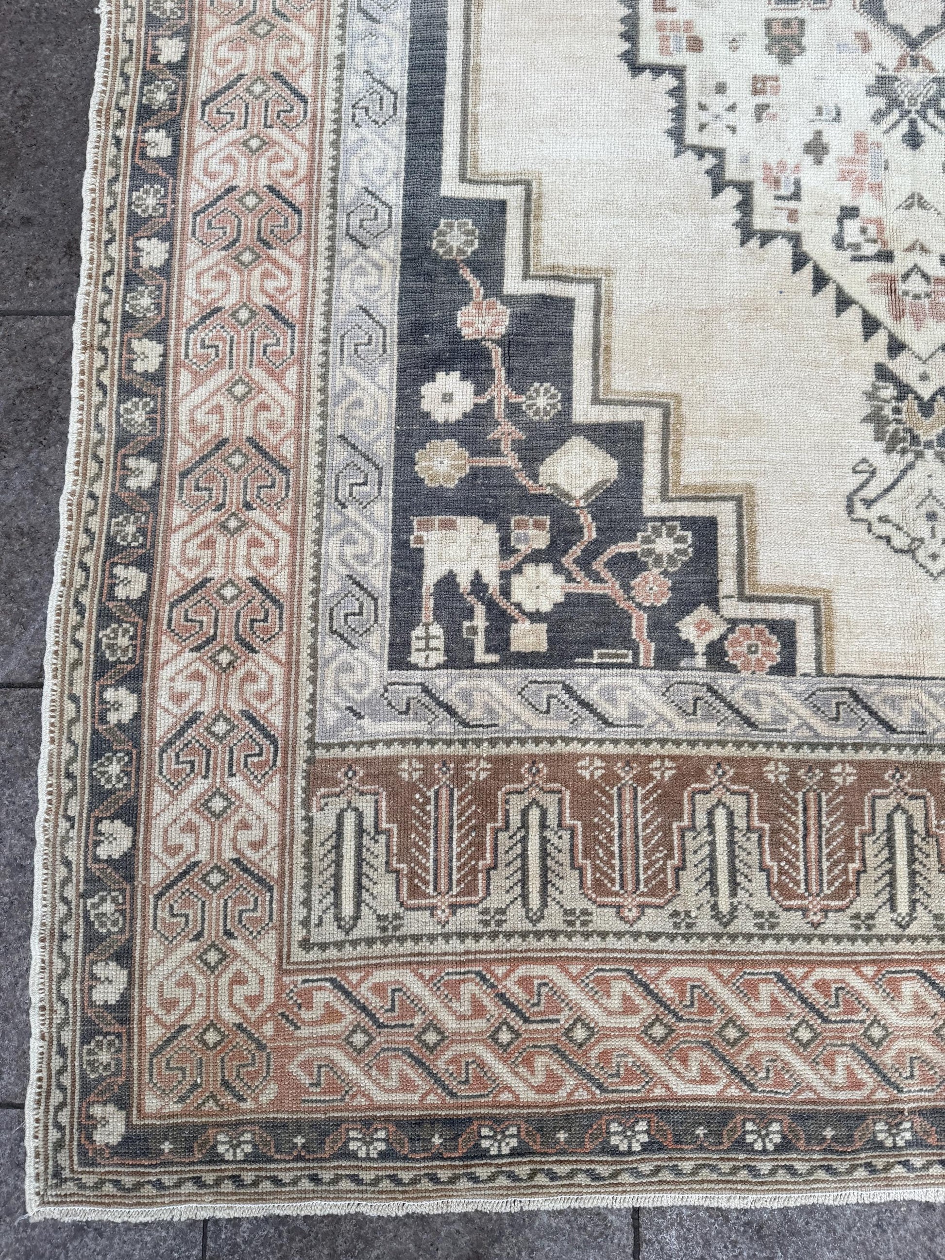 6'3"x9'3" feet Vintage Turkish Anatolian Rug,Blue Color Floral Rug,80