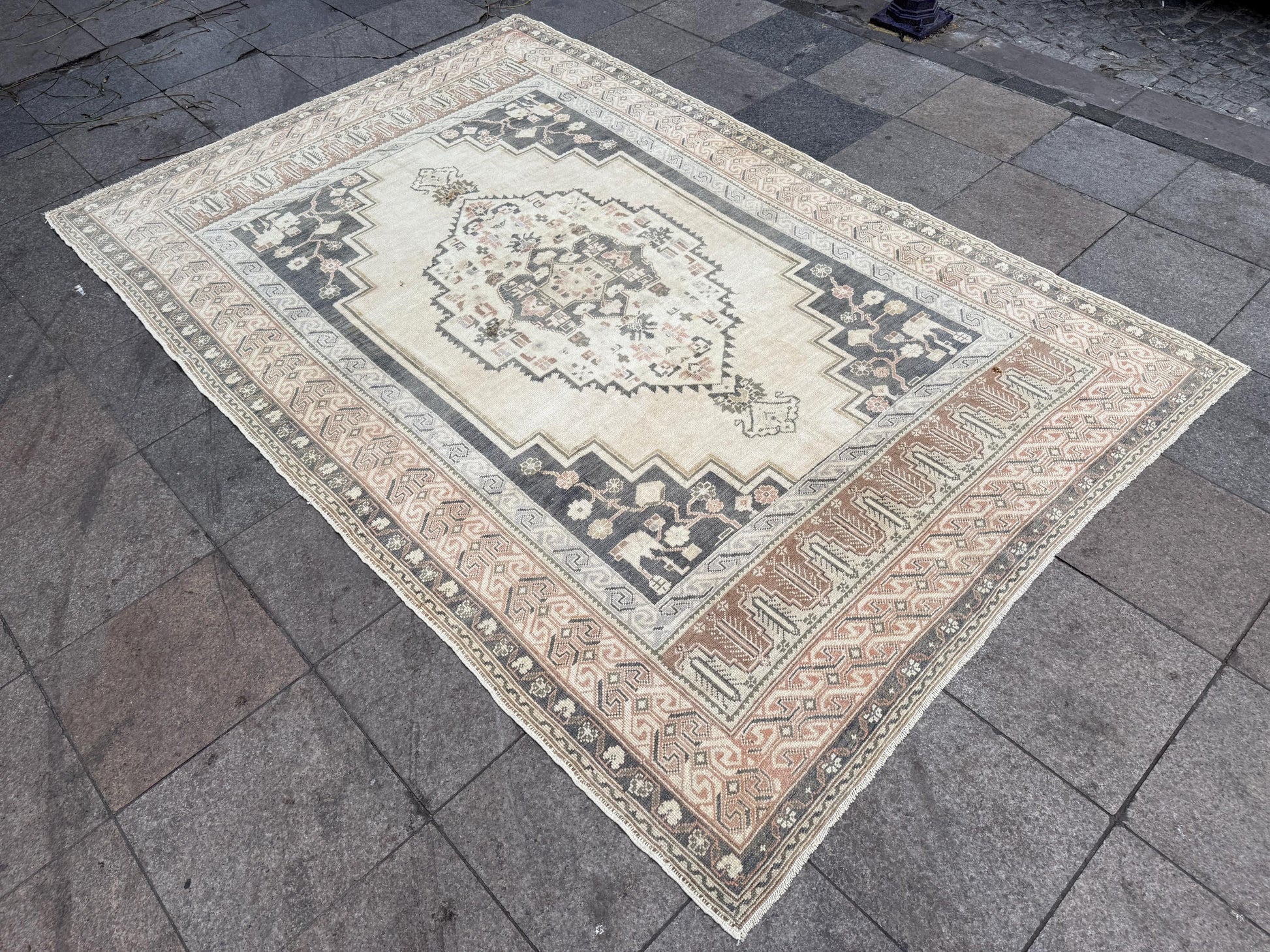 6'3"x9'3" feet Vintage Turkish Anatolian Rug,Blue Color Floral Rug,80