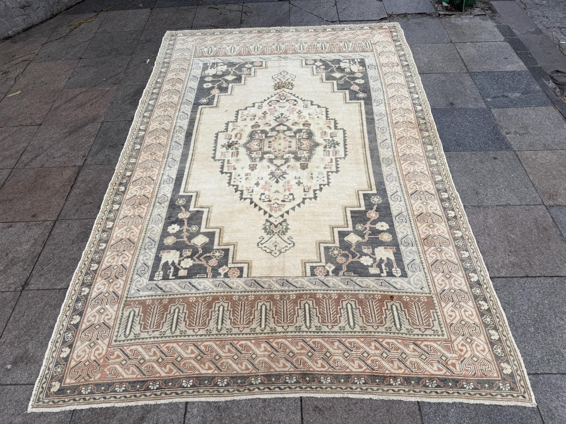 6'3"x9'3" feet Vintage Turkish Anatolian Rug,Blue Color Floral Rug,80