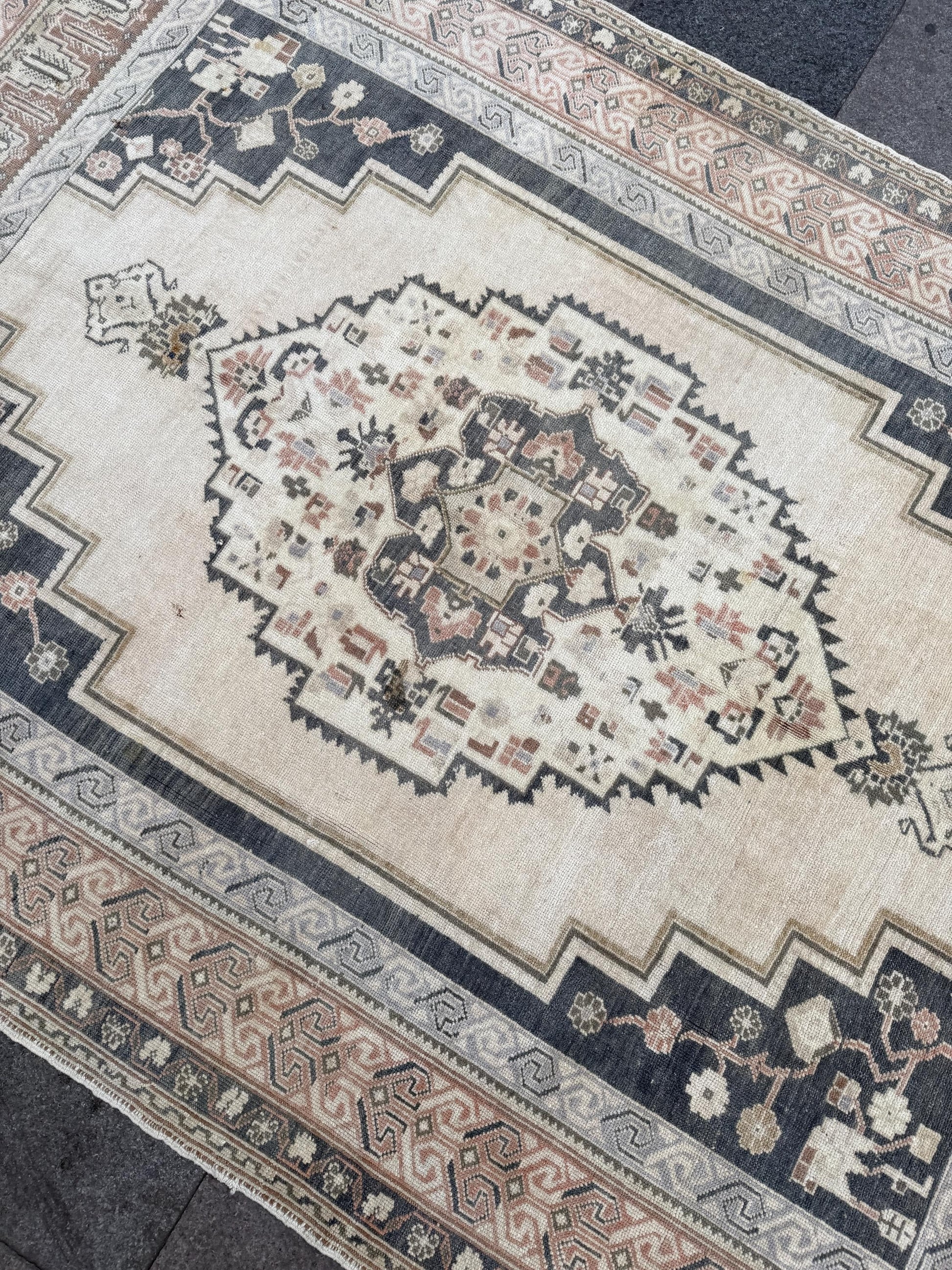 6'3"x9'3" feet Vintage Turkish Anatolian Rug,Blue Color Floral Rug,80