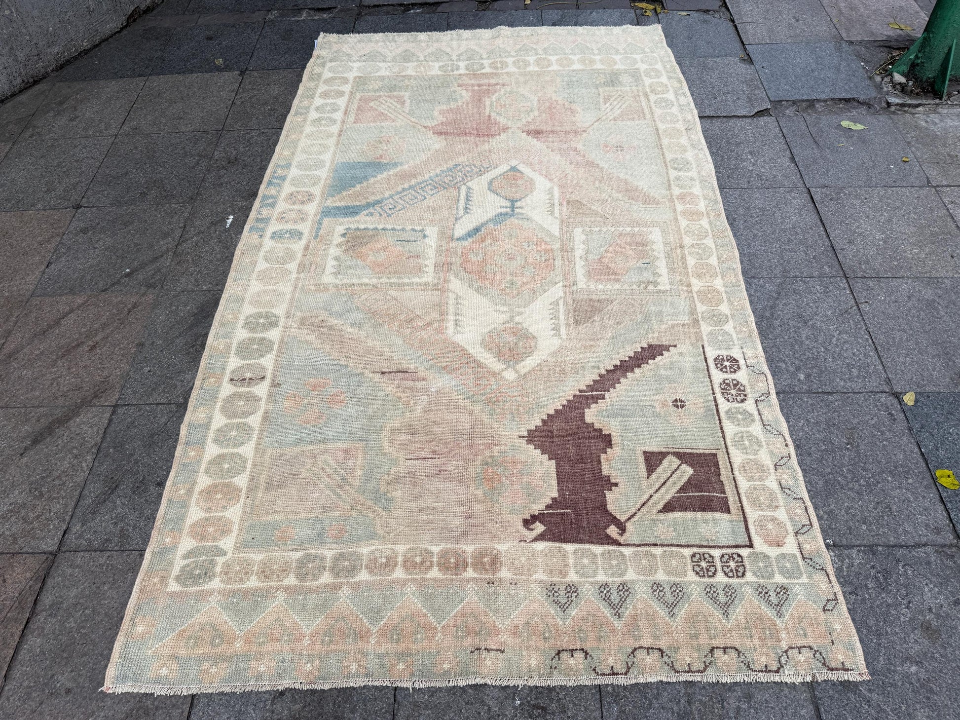5'x8'4" feet Vintage Turkish Anatolian Rug,Brick Geometric Rug,88