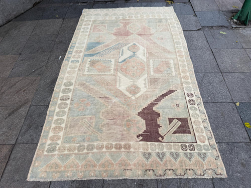 5'x8'4" feet Vintage Turkish Anatolian Rug,Brick Geometric Rug,88