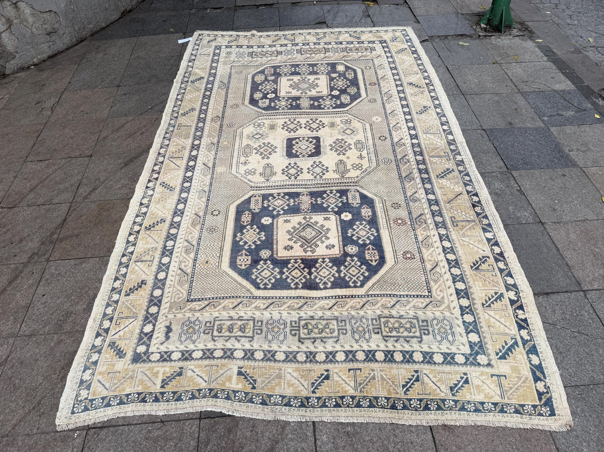 6'3"x10'5" feet Vintage Turkish Anatolian Rug,Blue Geometric Rug,89
