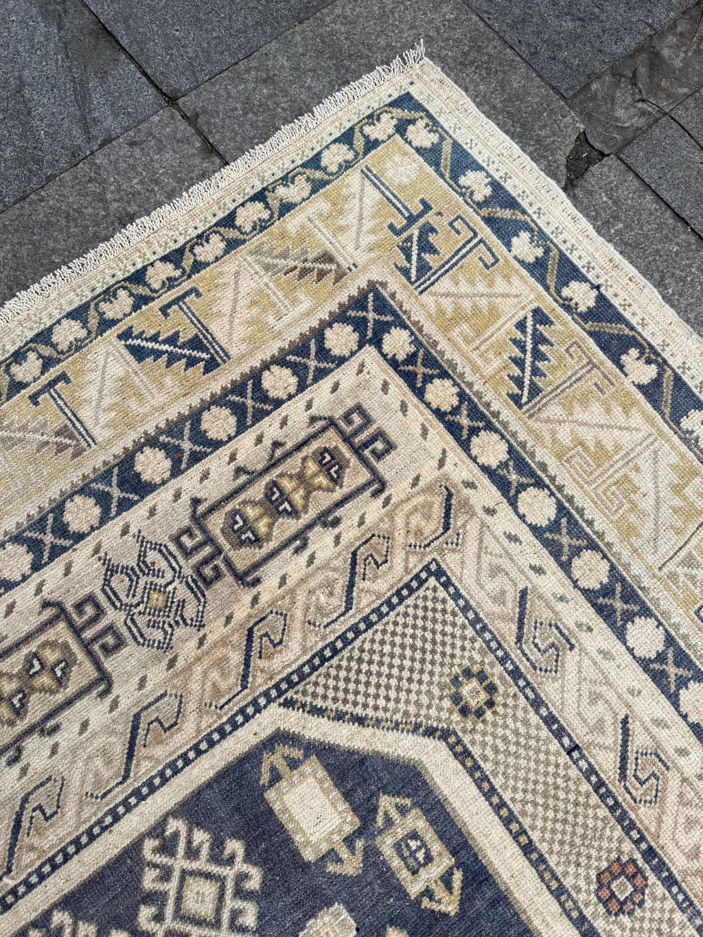 6'3"x10'5" feet Vintage Turkish Anatolian Rug,Blue Geometric Rug,89