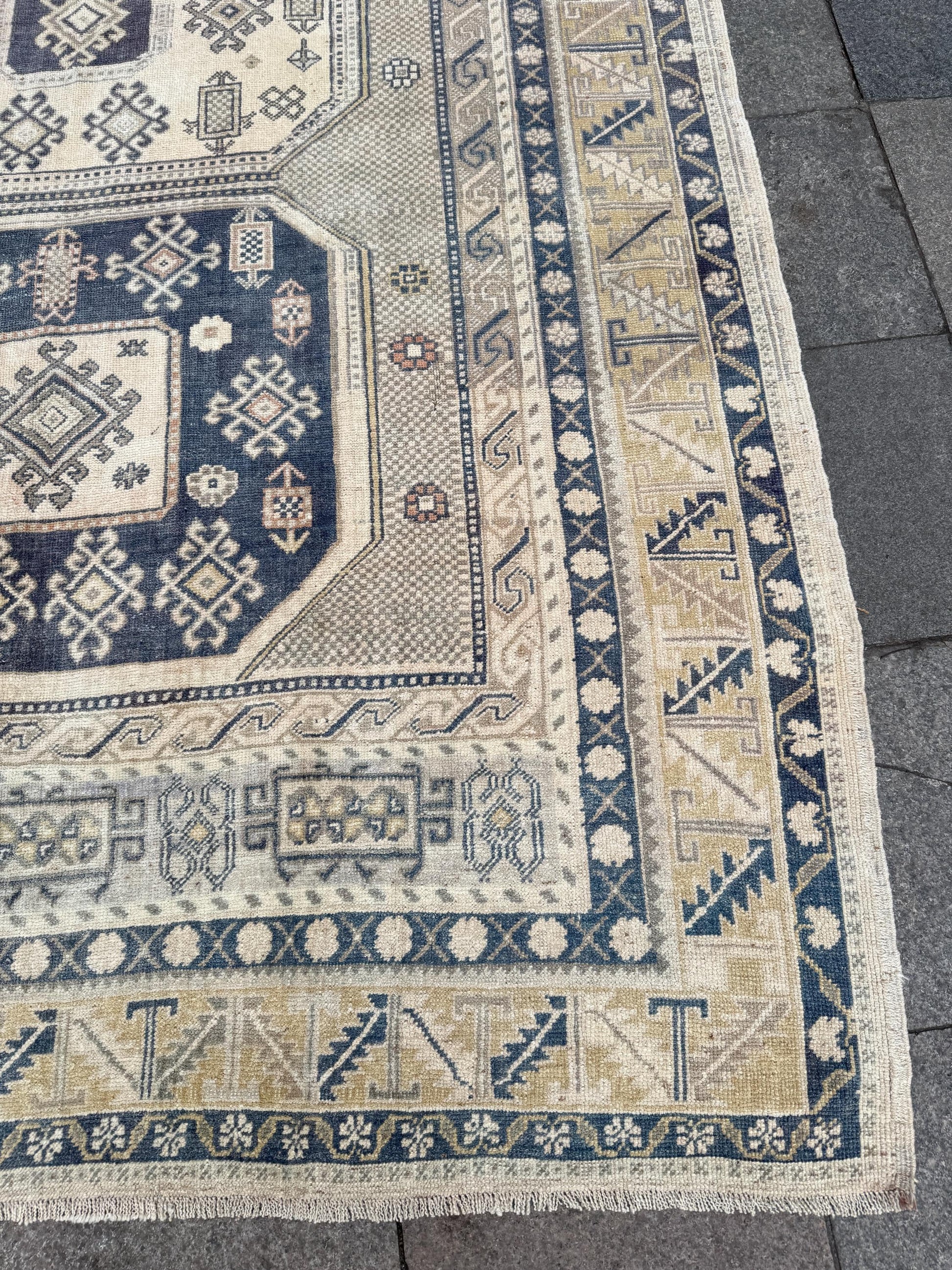 6'3"x10'5" feet Vintage Turkish Anatolian Rug,Blue Geometric Rug,89