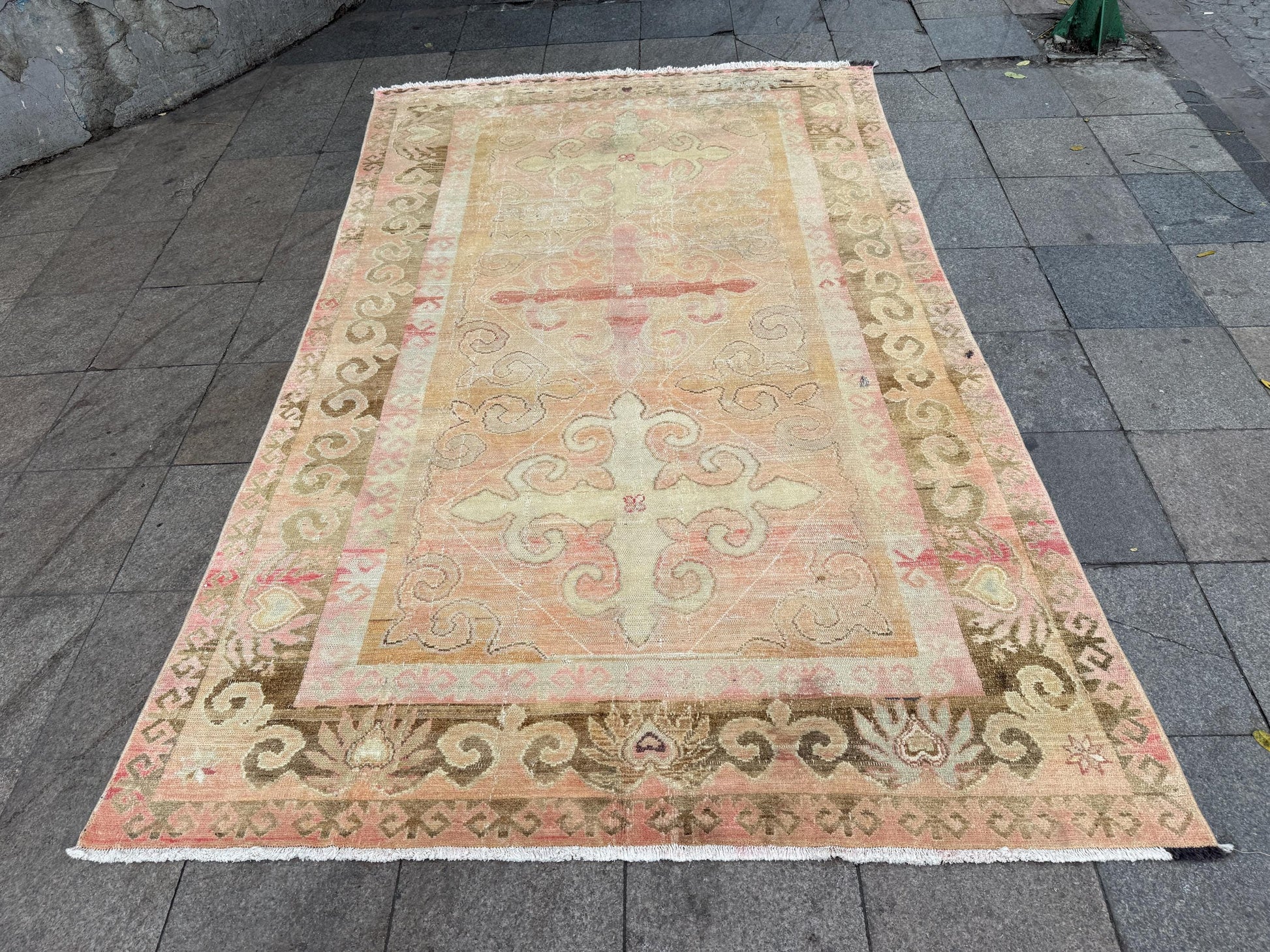 6'5"x10'3" feet Vintage Turkish Anatolian Rug,Orange Color Geometric Rug,92
