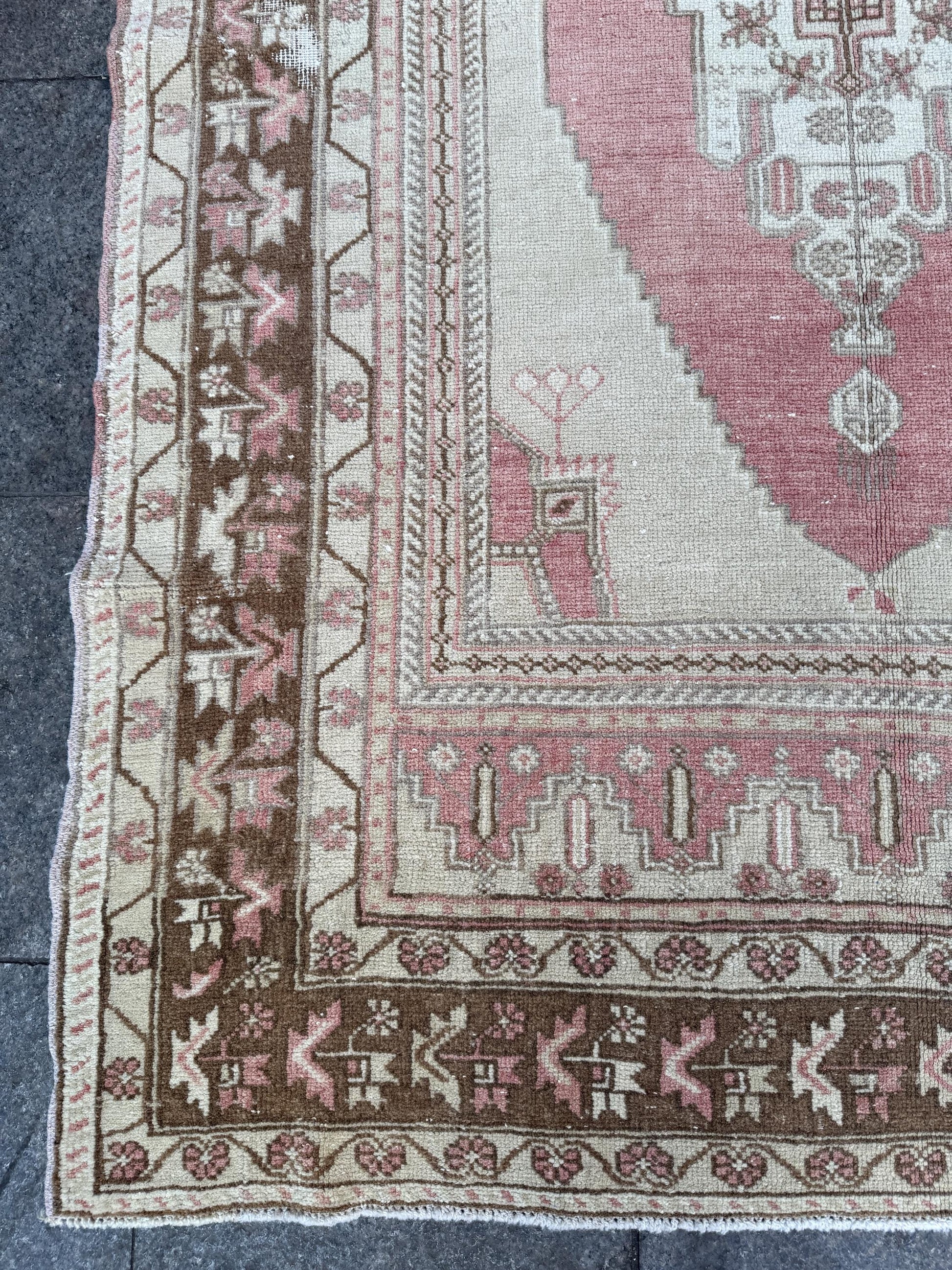 4'6"x7'8" feet Vintage Turkish Anatolian Rug,Brick Color Floral Rug,176