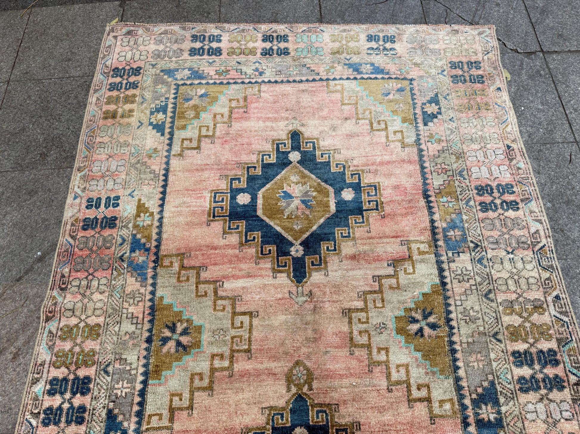 4'9"x11' feet Vintage Turkish Anatolian Rug,Brick Color Geometric Rug,189