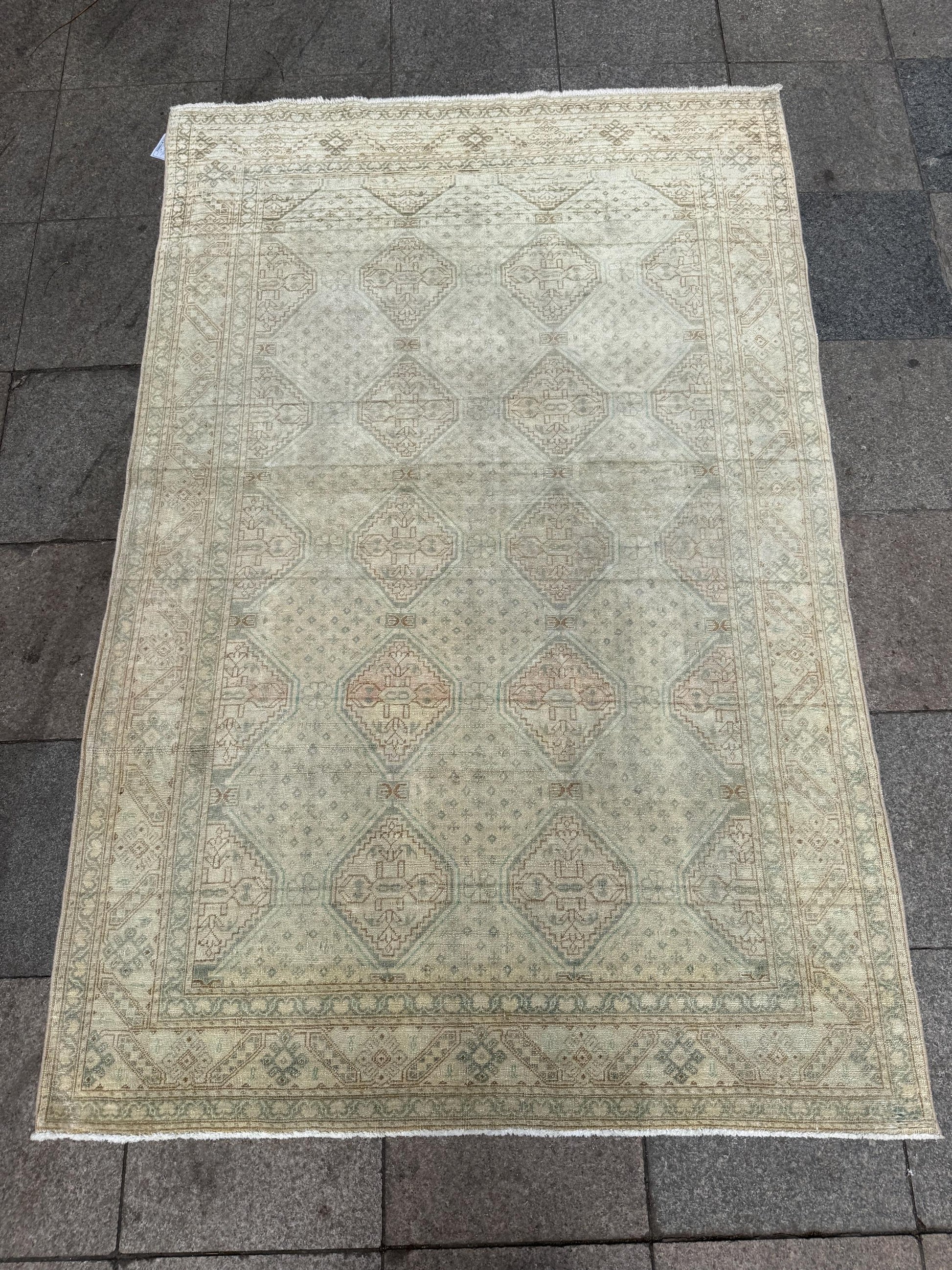 4'8"x7'1" feet Vintage Turkish Anatolian Rug,Brick Color Geometric Rug,274