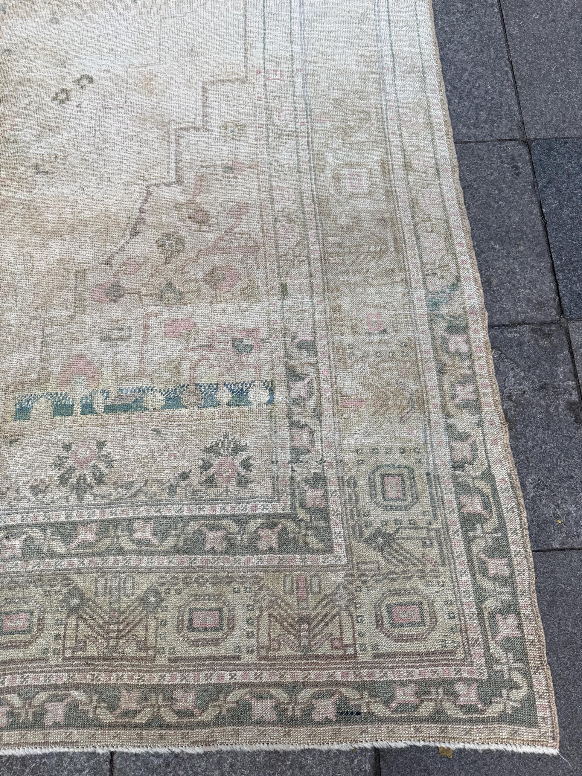 6'7"x11'2" feet Vintage Turkish Anatolian Rug,Beige Color Floral Rug,361