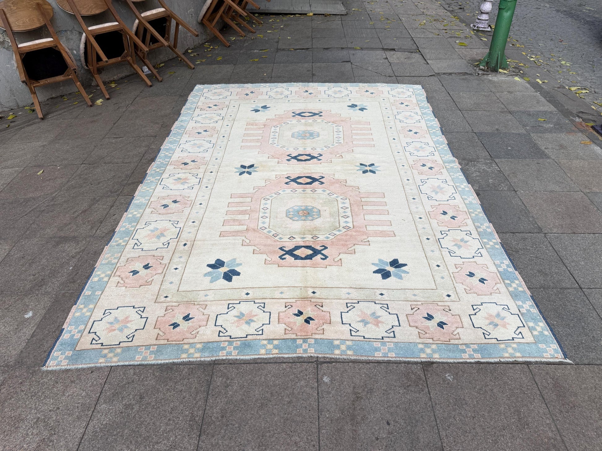 7'x10' feet Vintage Turkish Anatolian Rug,Beige Color Geometric Rug,370