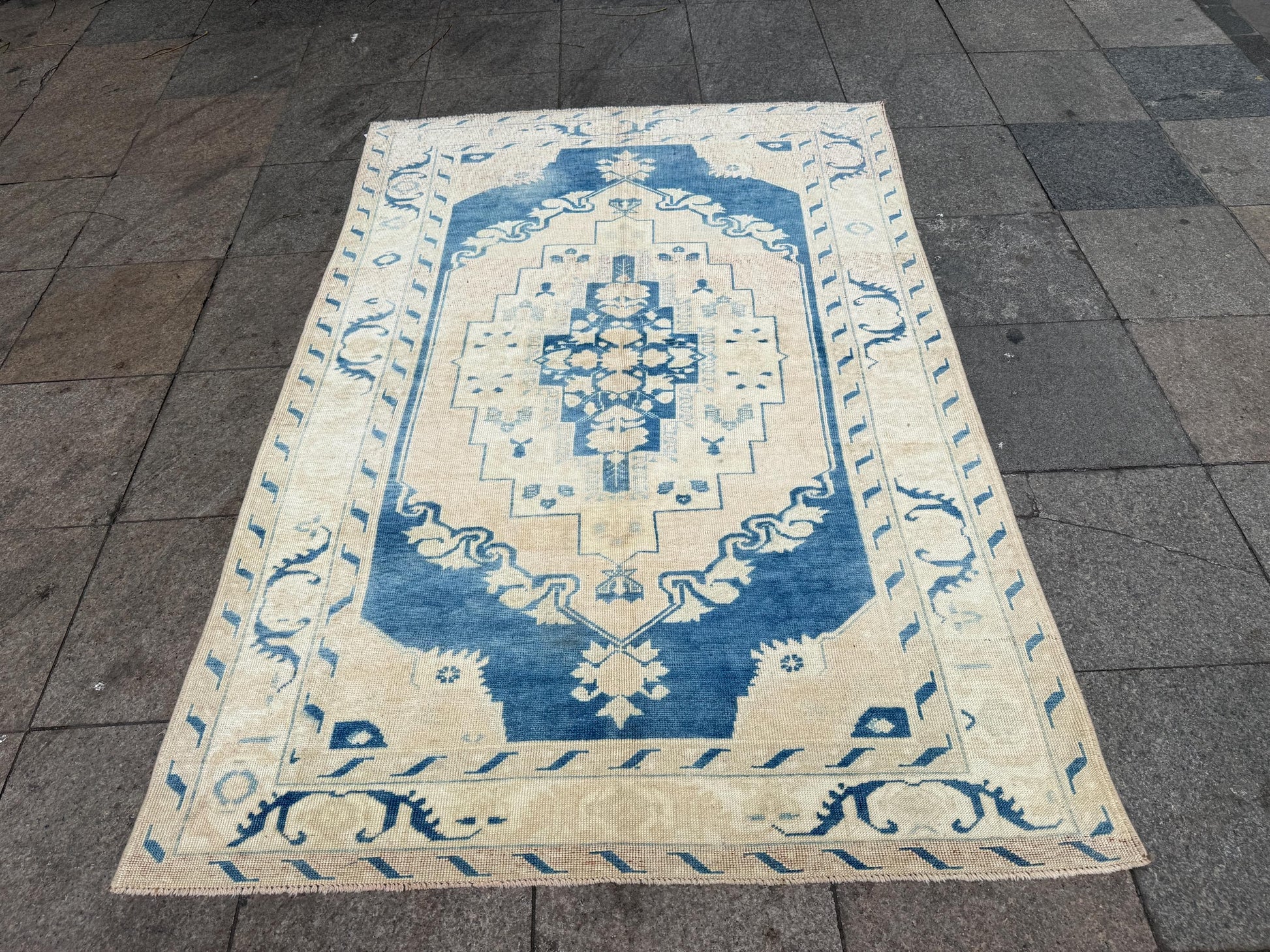 4'8"x6'10" feet Vintage Turkish Anatolian Rug,Blue Color Rug,410