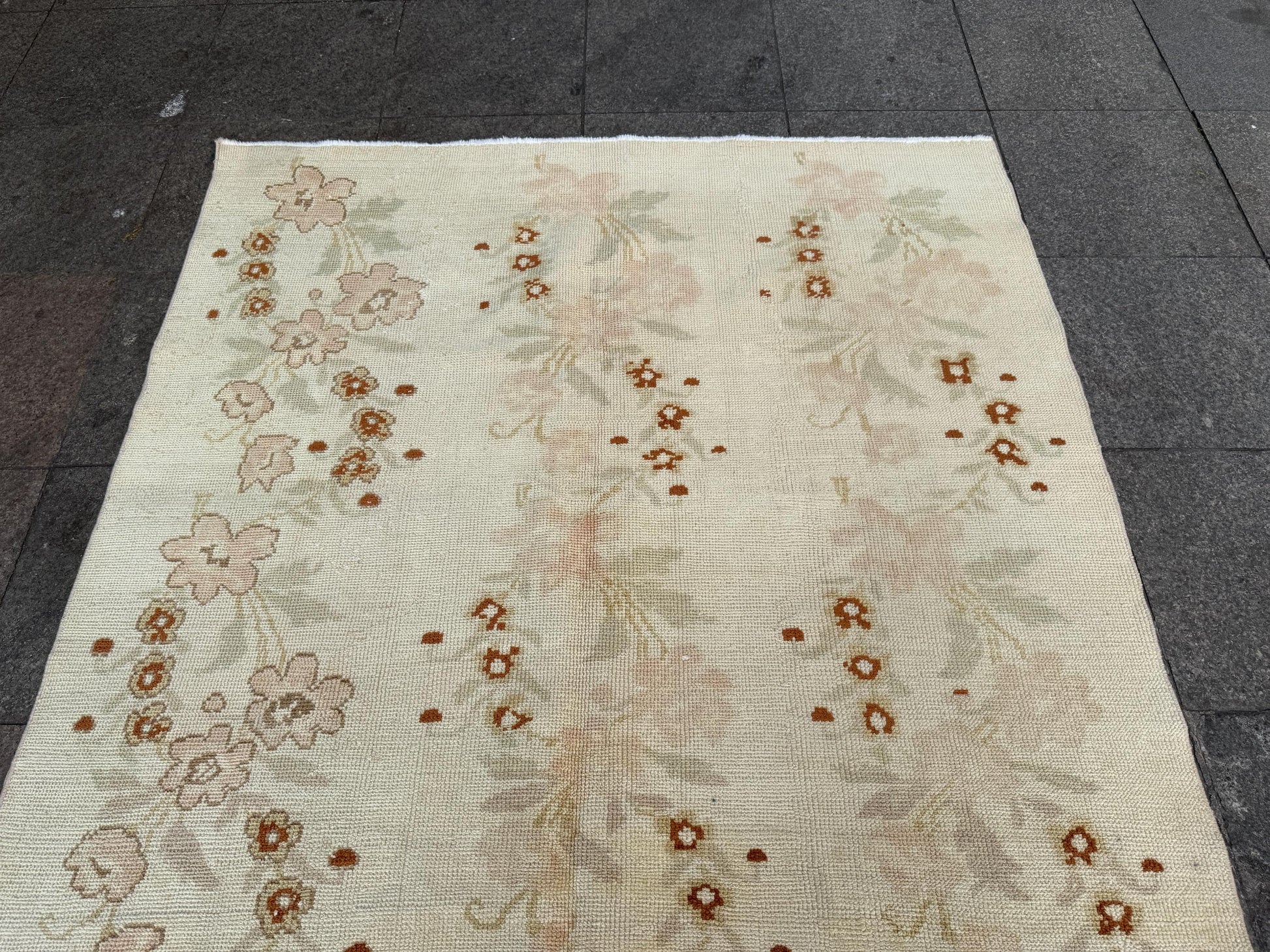 5'x9' feet Vintage Turkish Anatolian Rug,Beige Color Floral Rug,426