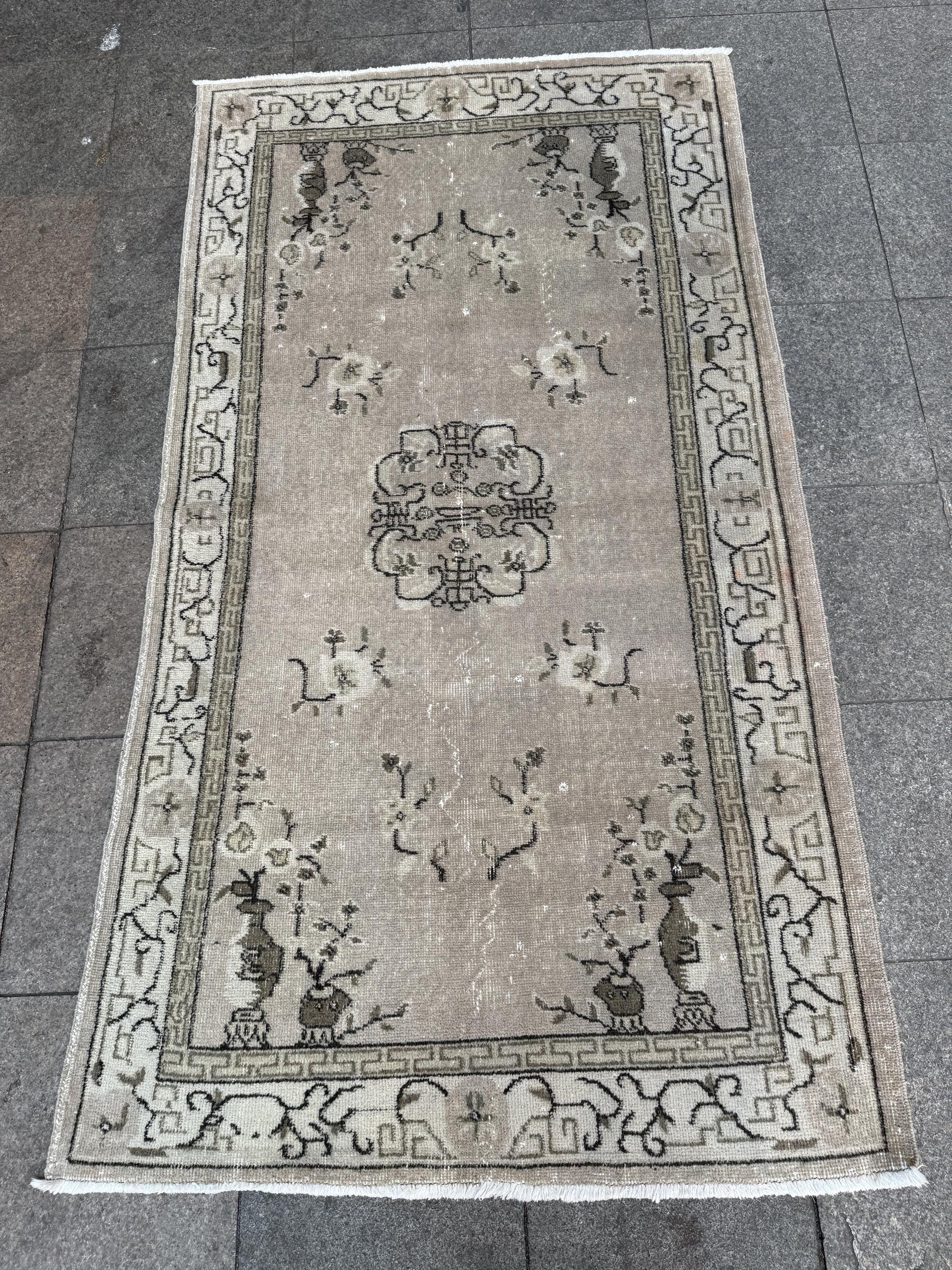 4'x7'1" feet Vintage Turkish Anatolian Rug,Gray Color Rug,466