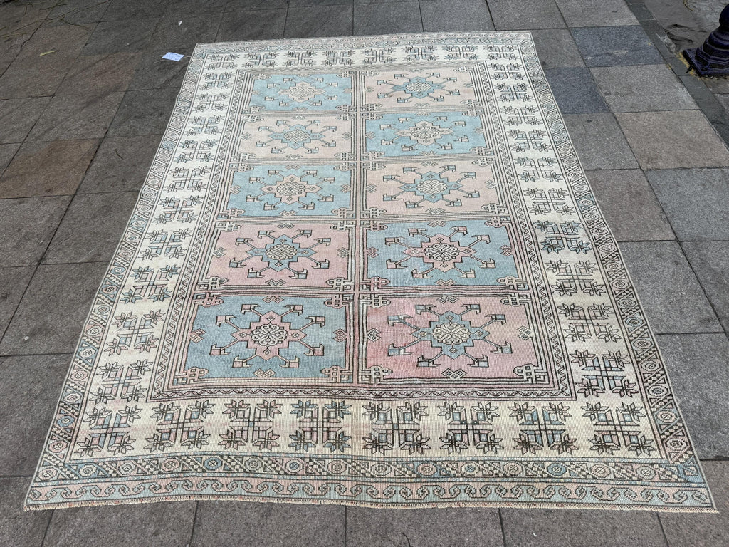 6'4"x8'1" feet Vintage Turkish Anatolian Rug,Pink and Blue Rug,914