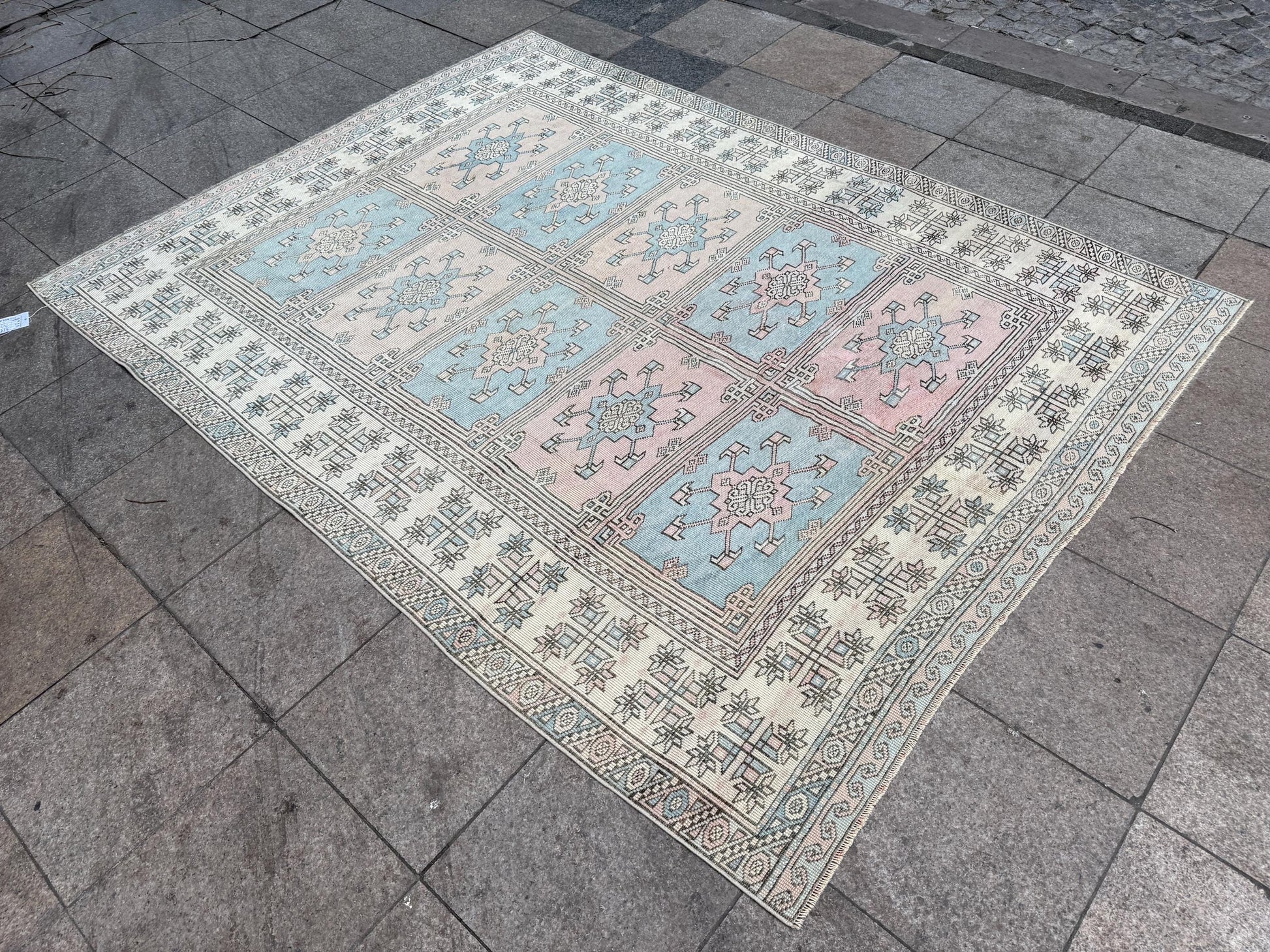 6'4"x8'1" feet Vintage Turkish Anatolian Rug,Pink and Blue Rug,914