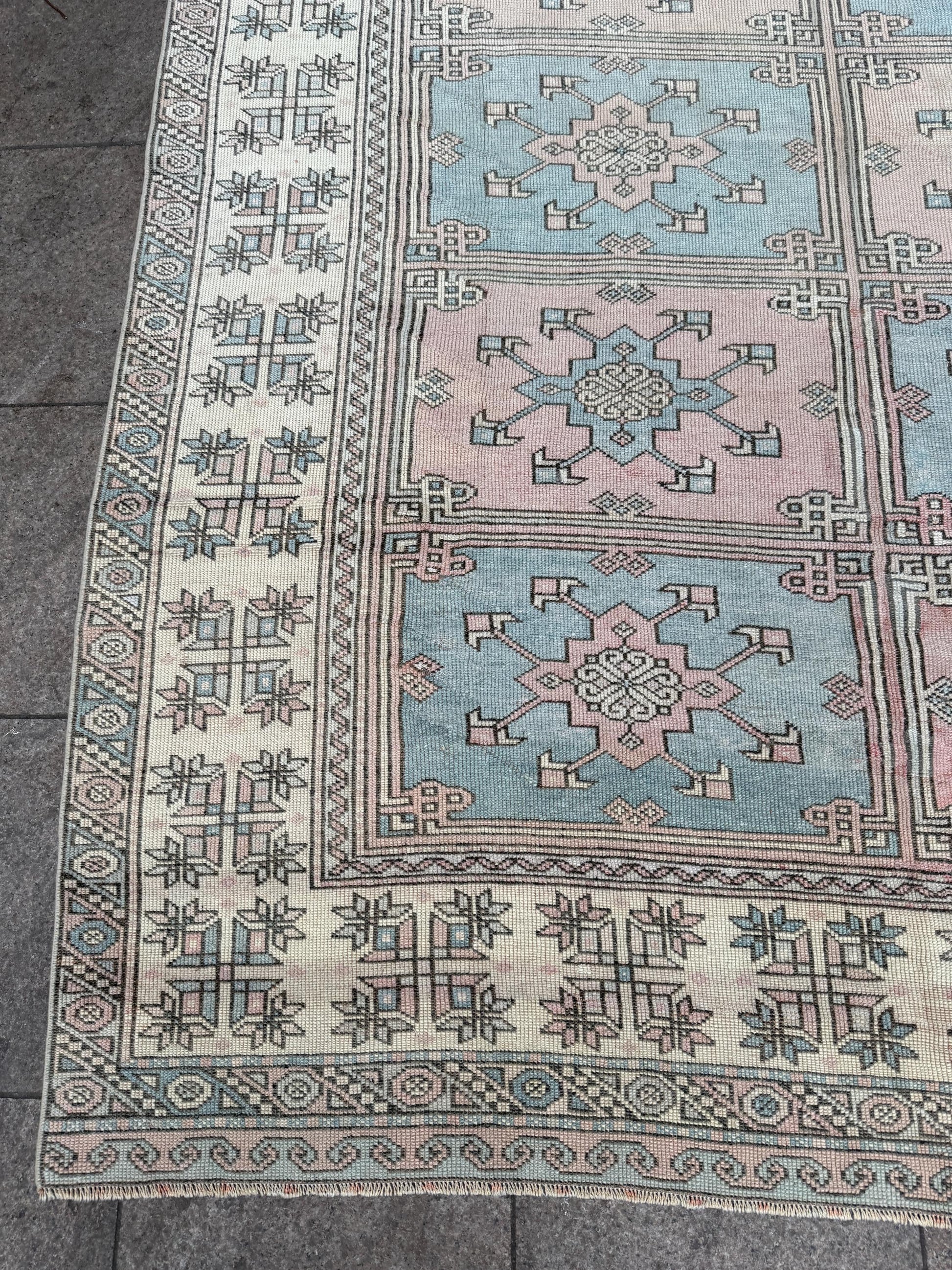 6'4"x8'1" feet Vintage Turkish Anatolian Rug,Pink and Blue Rug,914
