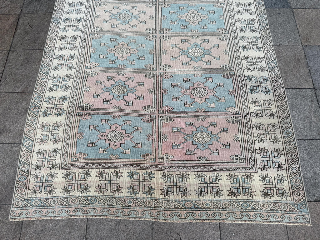 6'4"x8'1" feet Vintage Turkish Anatolian Rug,Pink and Blue Rug,914