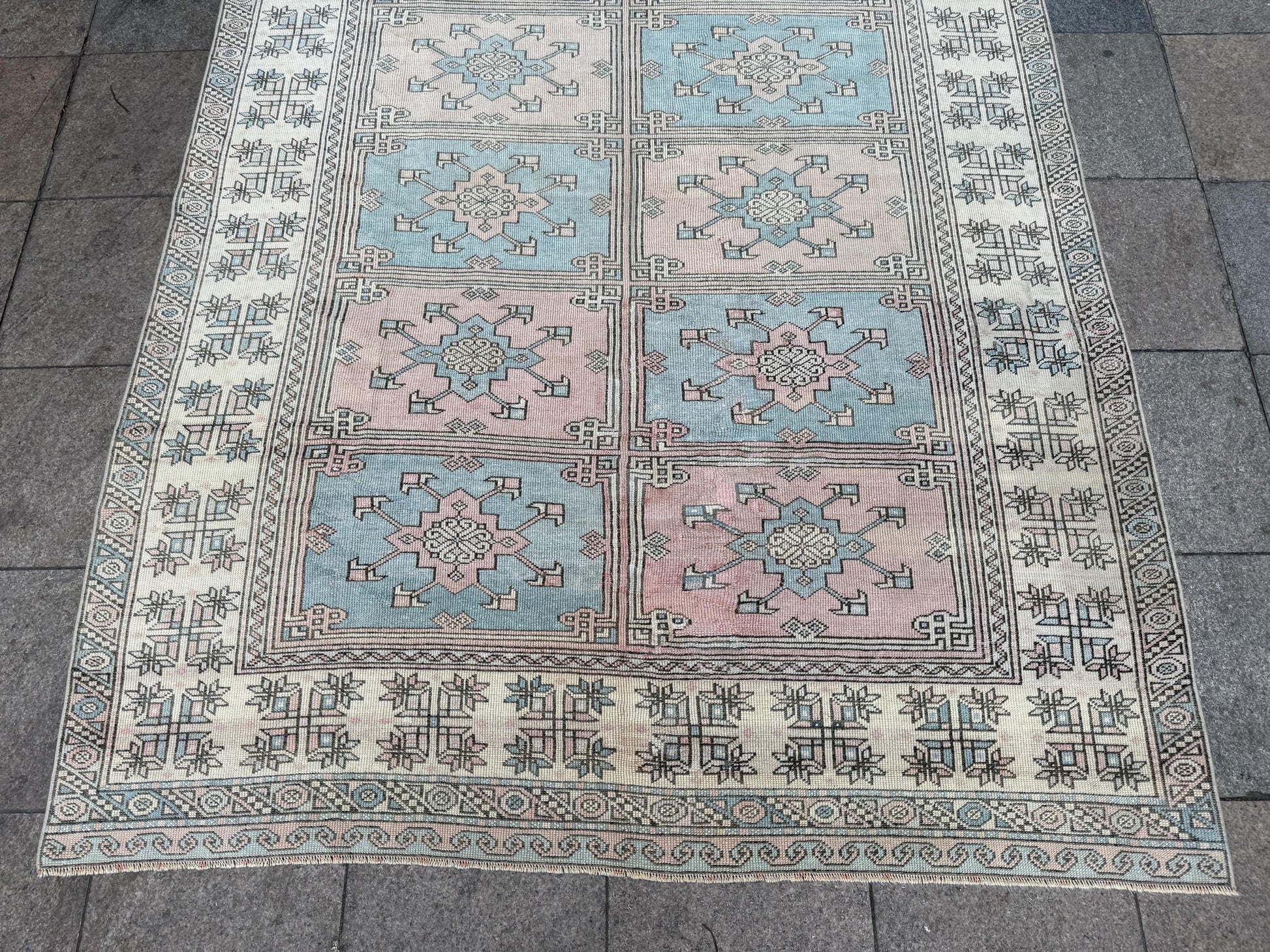 6'4"x8'1" feet Vintage Turkish Anatolian Rug,Pink and Blue Rug,914