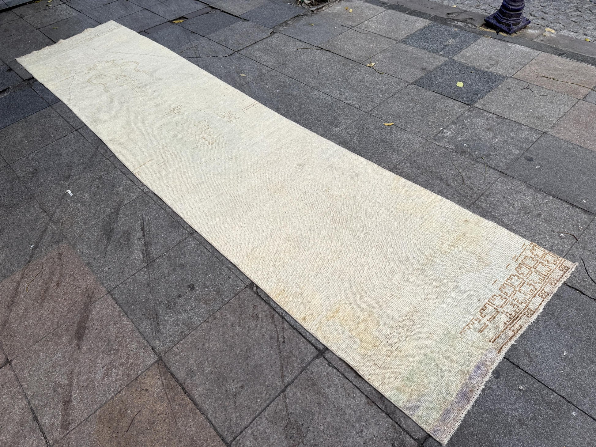 2'10"x12'4" feet Vintage Anatolian Wool Runner Rug,Floral Decoritive Beige Rug ,951