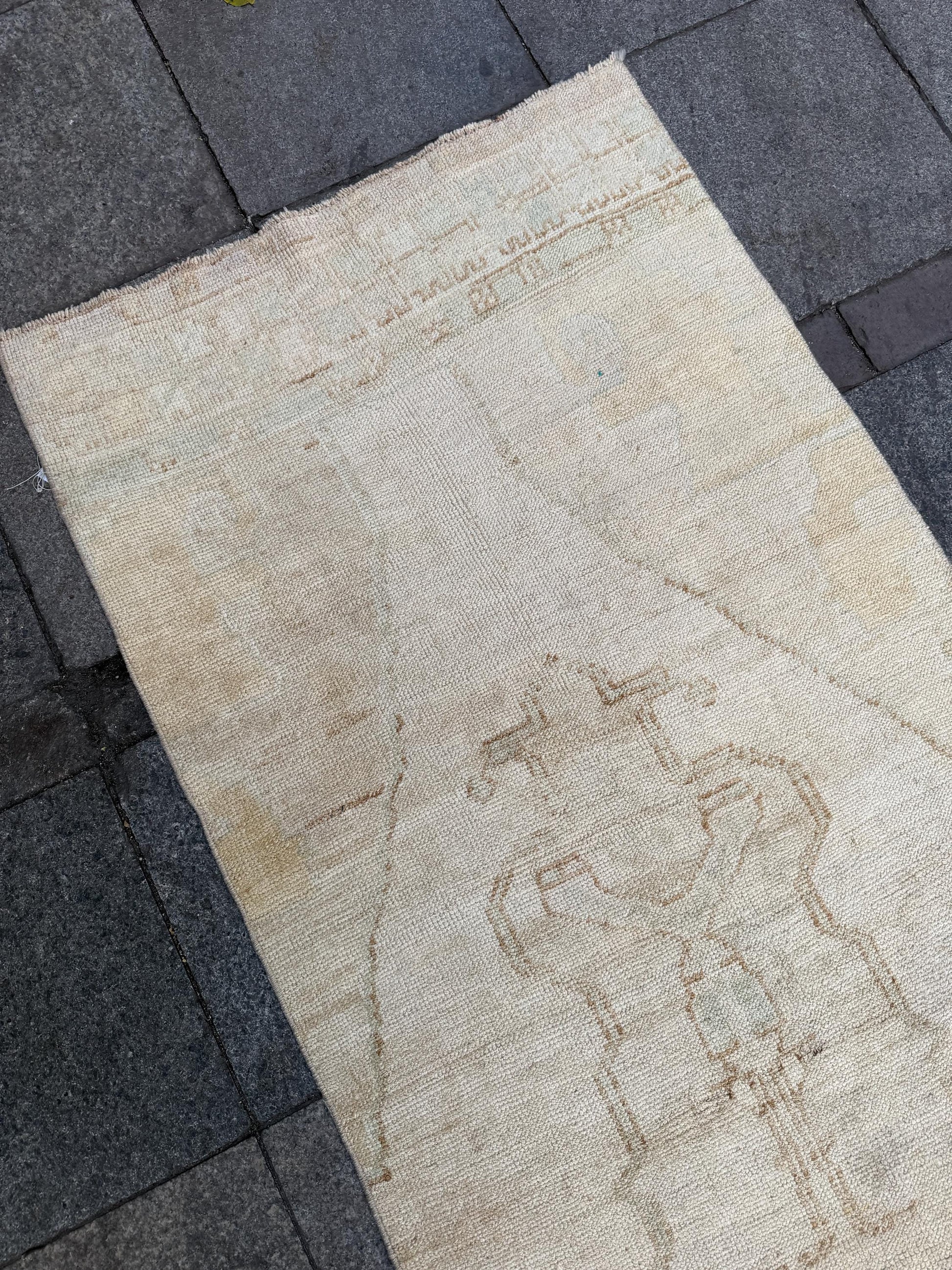 2'10"x12'4" feet Vintage Anatolian Wool Runner Rug,Floral Decoritive Beige Rug ,951