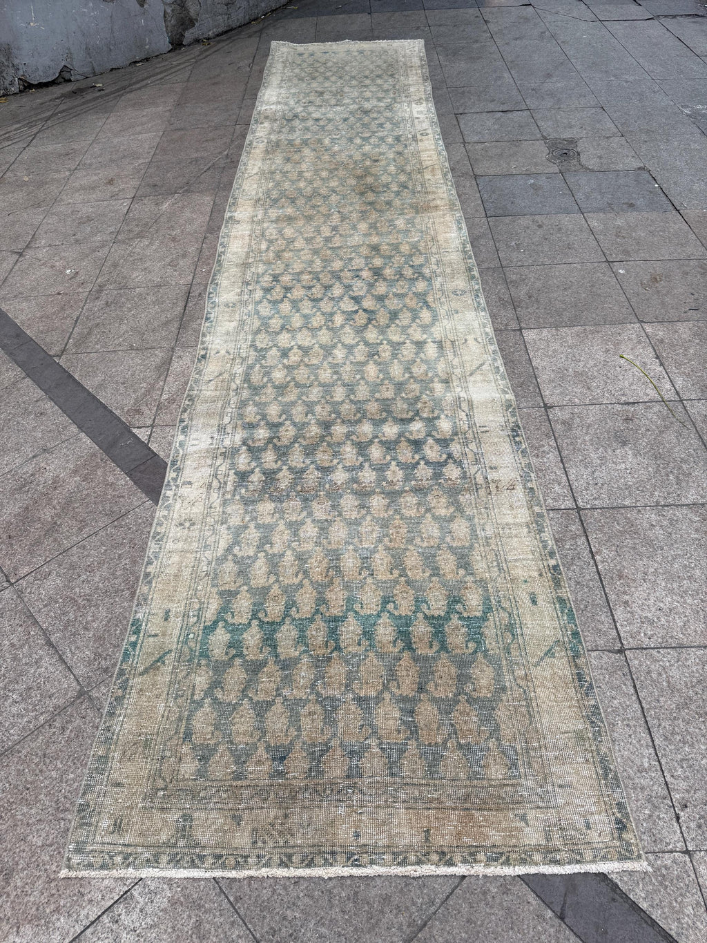 3'5"x16'4" feet Vintage Anatolian Wool Runner Rug,Blue Hallway Rug ,07