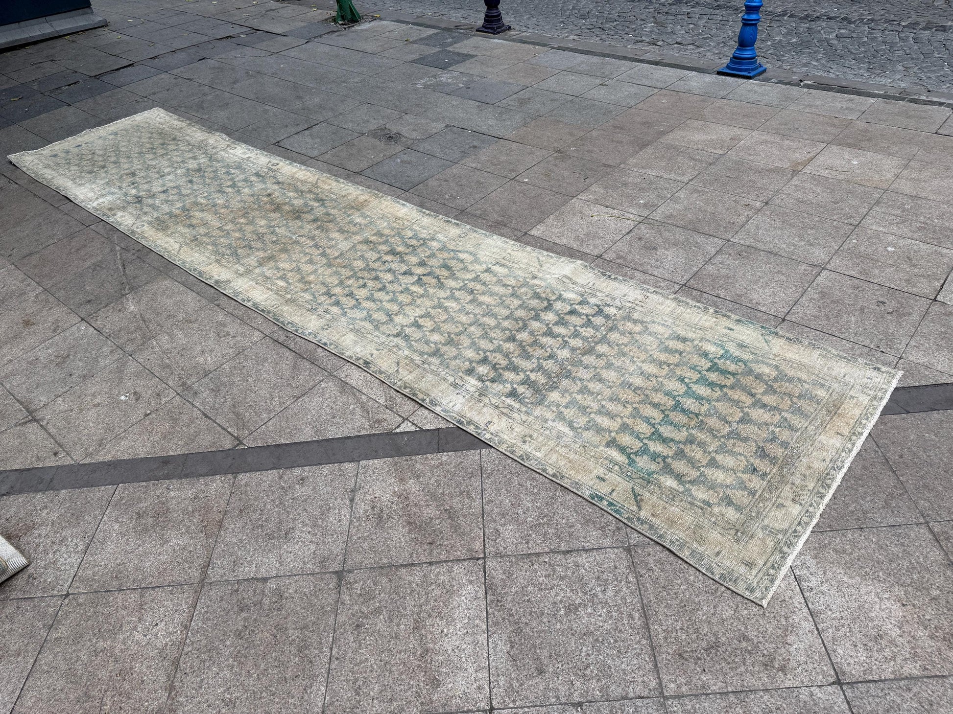 3'5"x16'4" feet Vintage Anatolian Wool Runner Rug,Blue Hallway Rug ,07