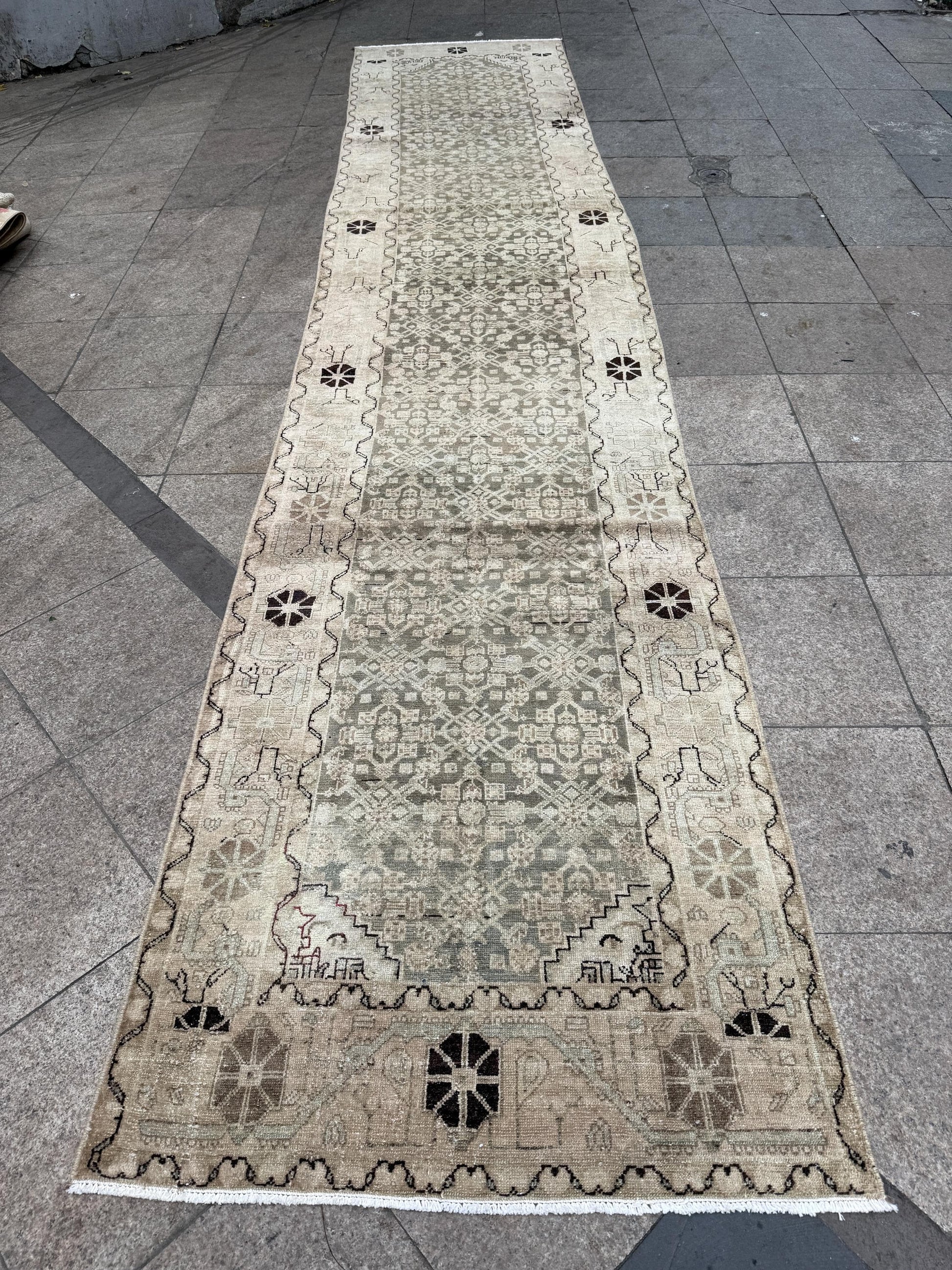 3'6"x16'10" feet Vintage Anatolian Wool Runner Rug,Gray Color Rug ,10