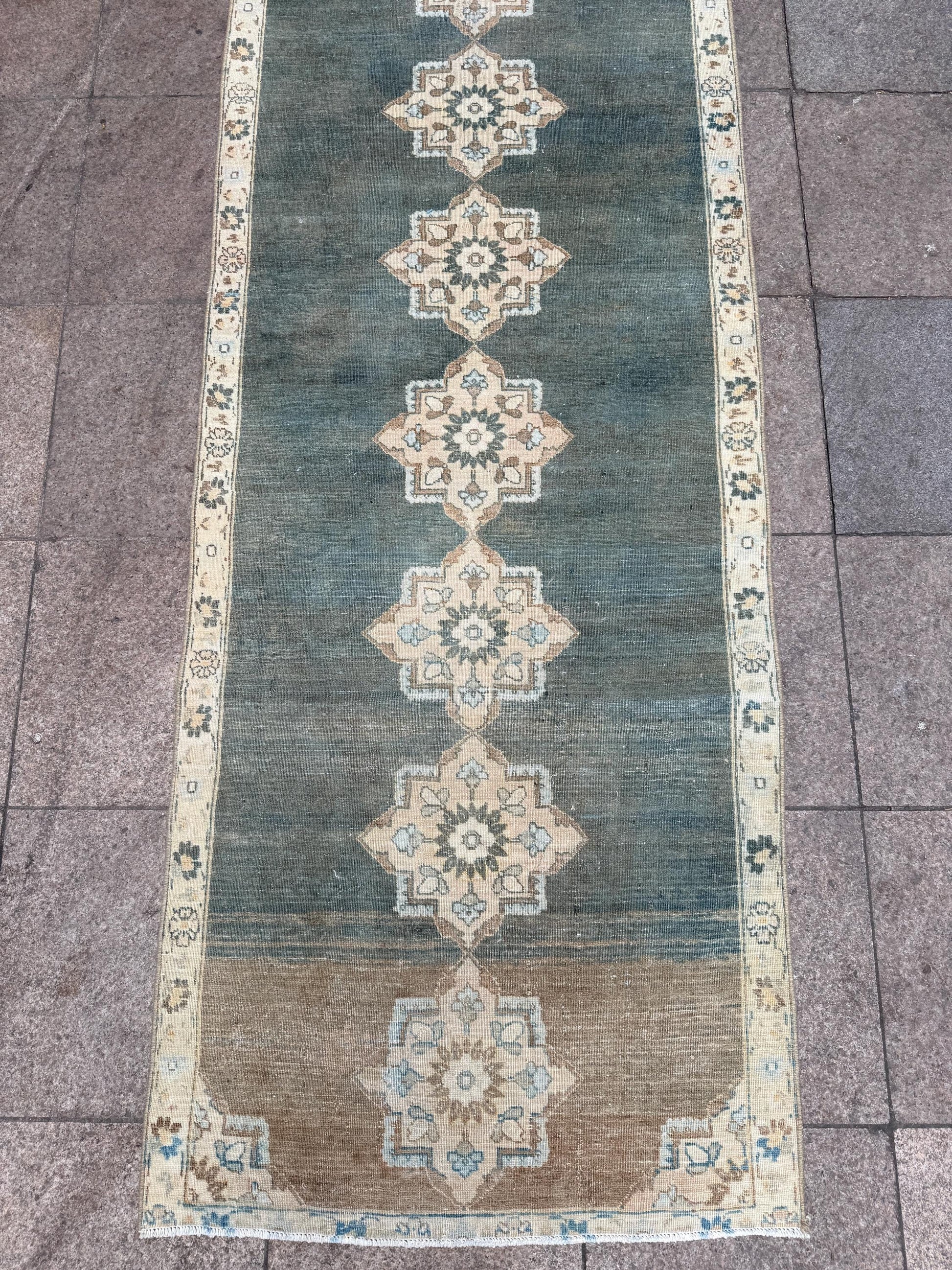 3'x9'5" feet Vintage Anatolian Wool Runner Rug,Geometric Decoritive Blue Rug ,27