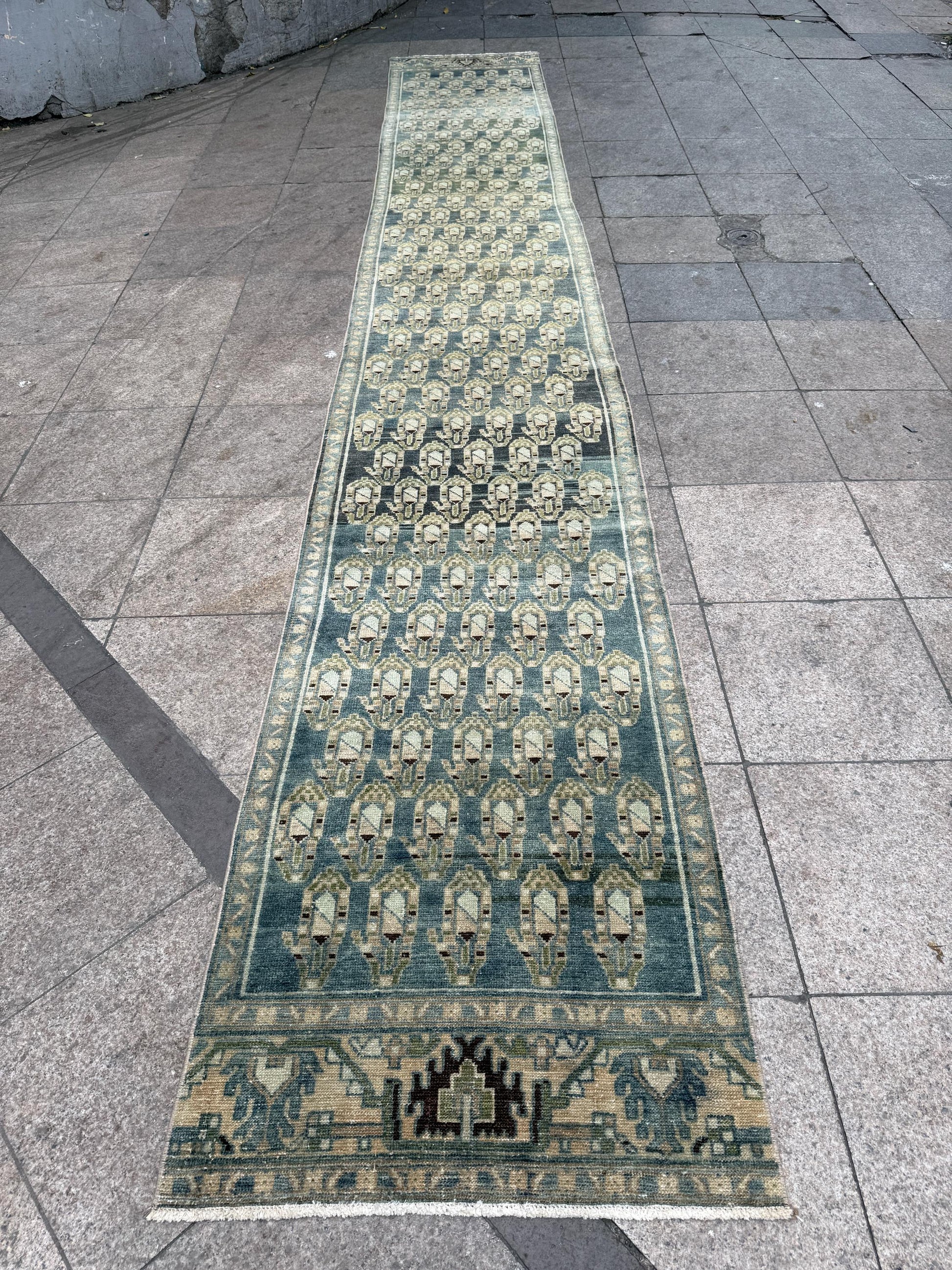 2'8"x17' feet Vintage Anatolian Wool Runner Rug,Blue Color Rug ,32