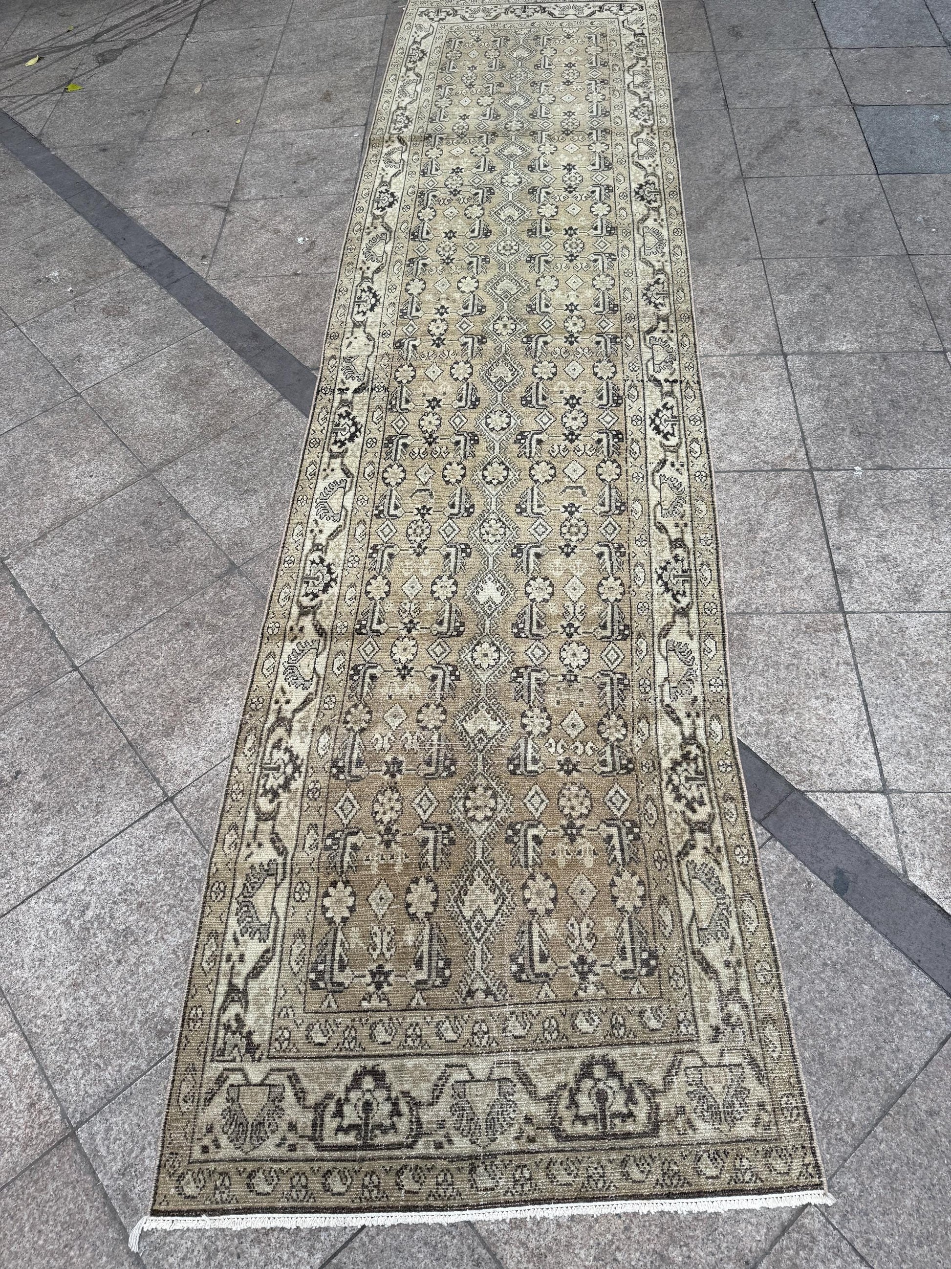 3'4"x13'1" feet Vintage Anatolian Wool Runner Rug,Natural Color Rug ,44