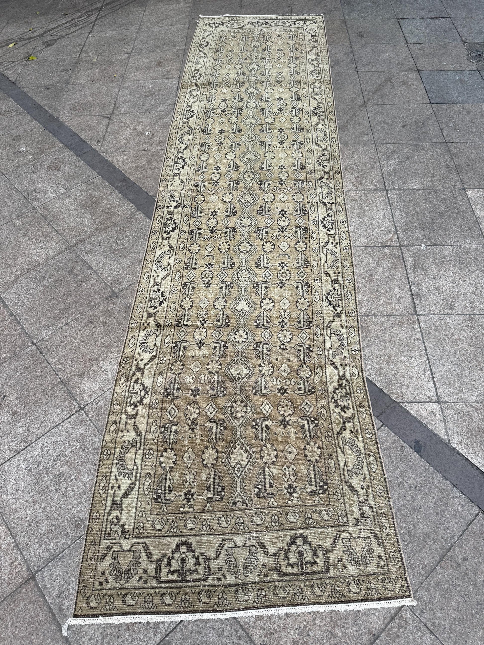 3'4"x13'1" feet Vintage Anatolian Wool Runner Rug,Natural Color Rug ,44