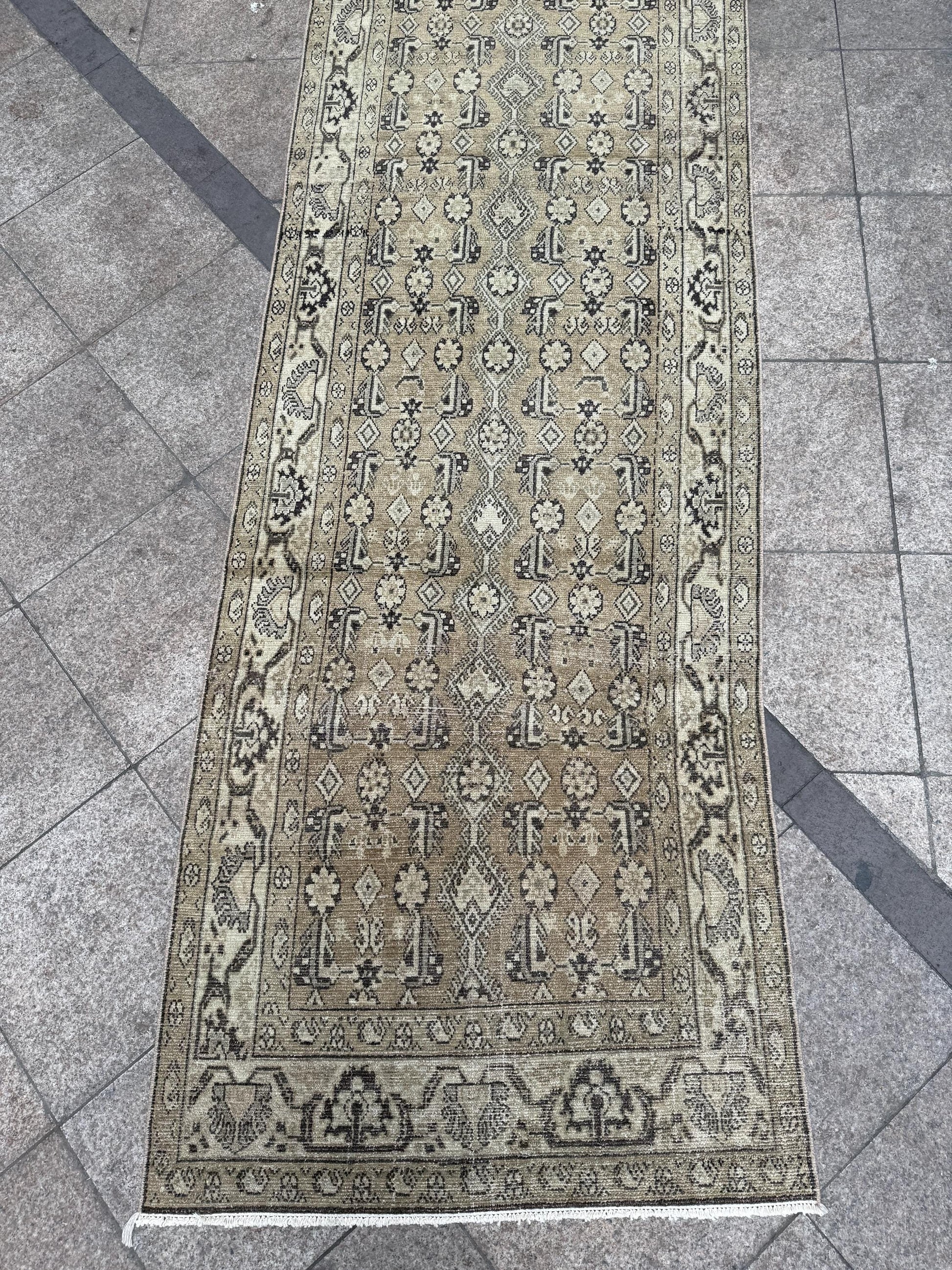 3'4"x13'1" feet Vintage Anatolian Wool Runner Rug,Natural Color Rug ,44