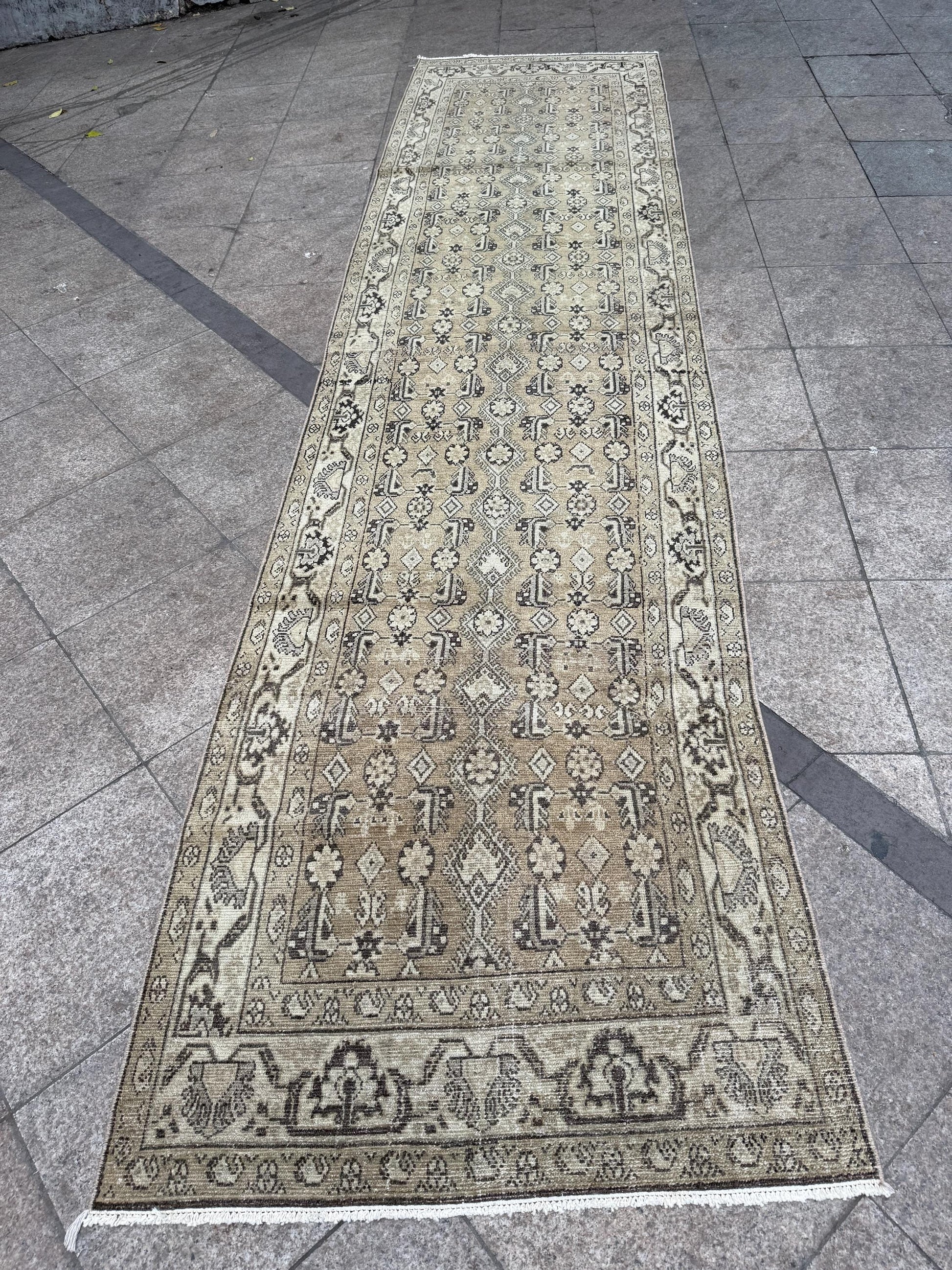 3'4"x13'1" feet Vintage Anatolian Wool Runner Rug,Natural Color Rug ,44