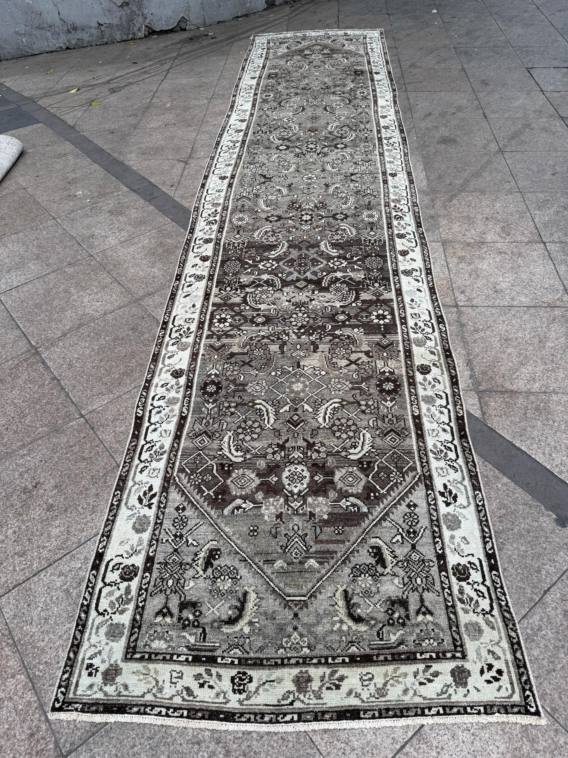 3'4"x14'11" feet Vintage Anatolian Wool Runner Rug,Floral Natural Color Rug ,31