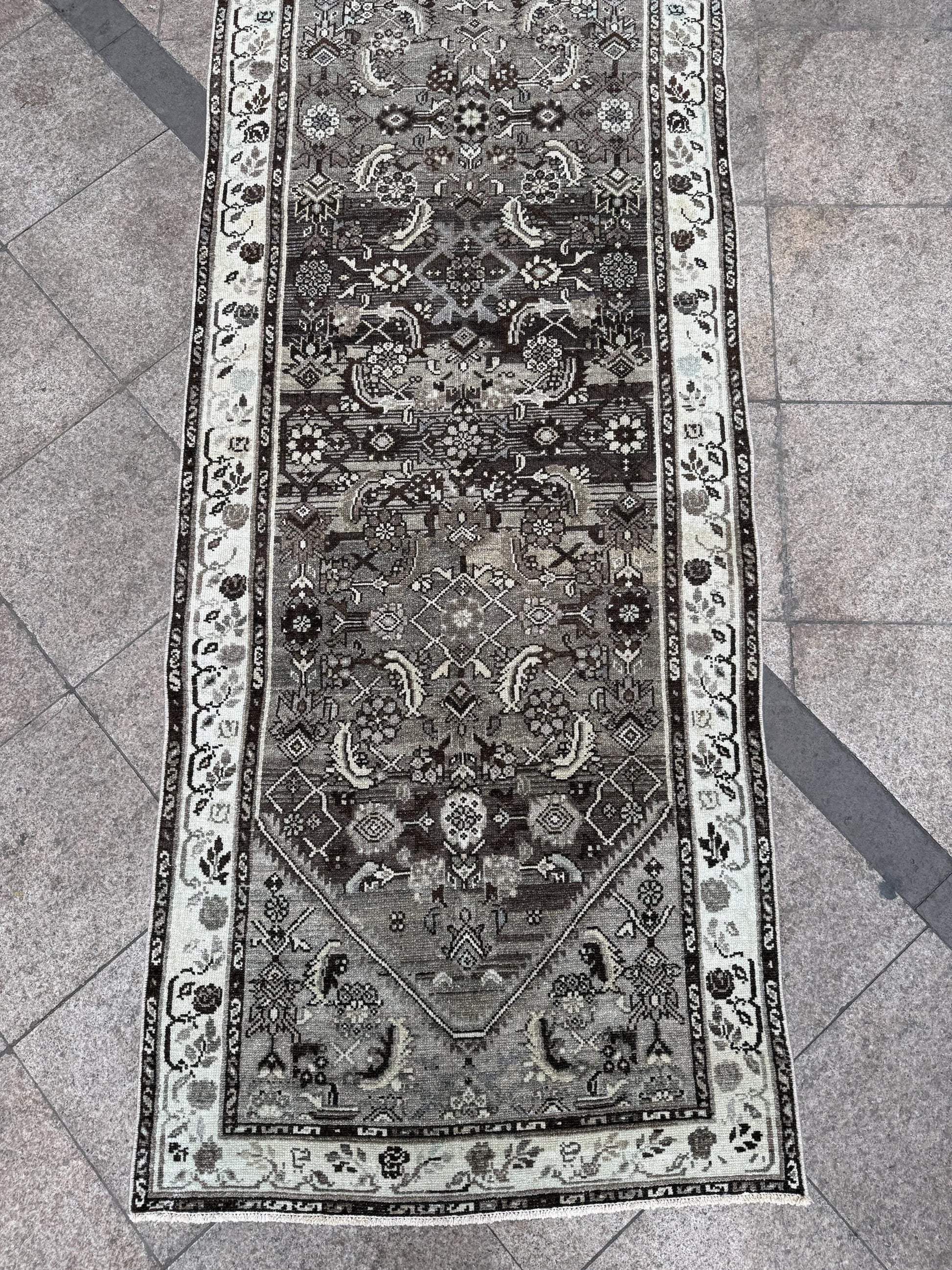3'4"x14'11" feet Vintage Anatolian Wool Runner Rug,Floral Natural Color Rug ,31