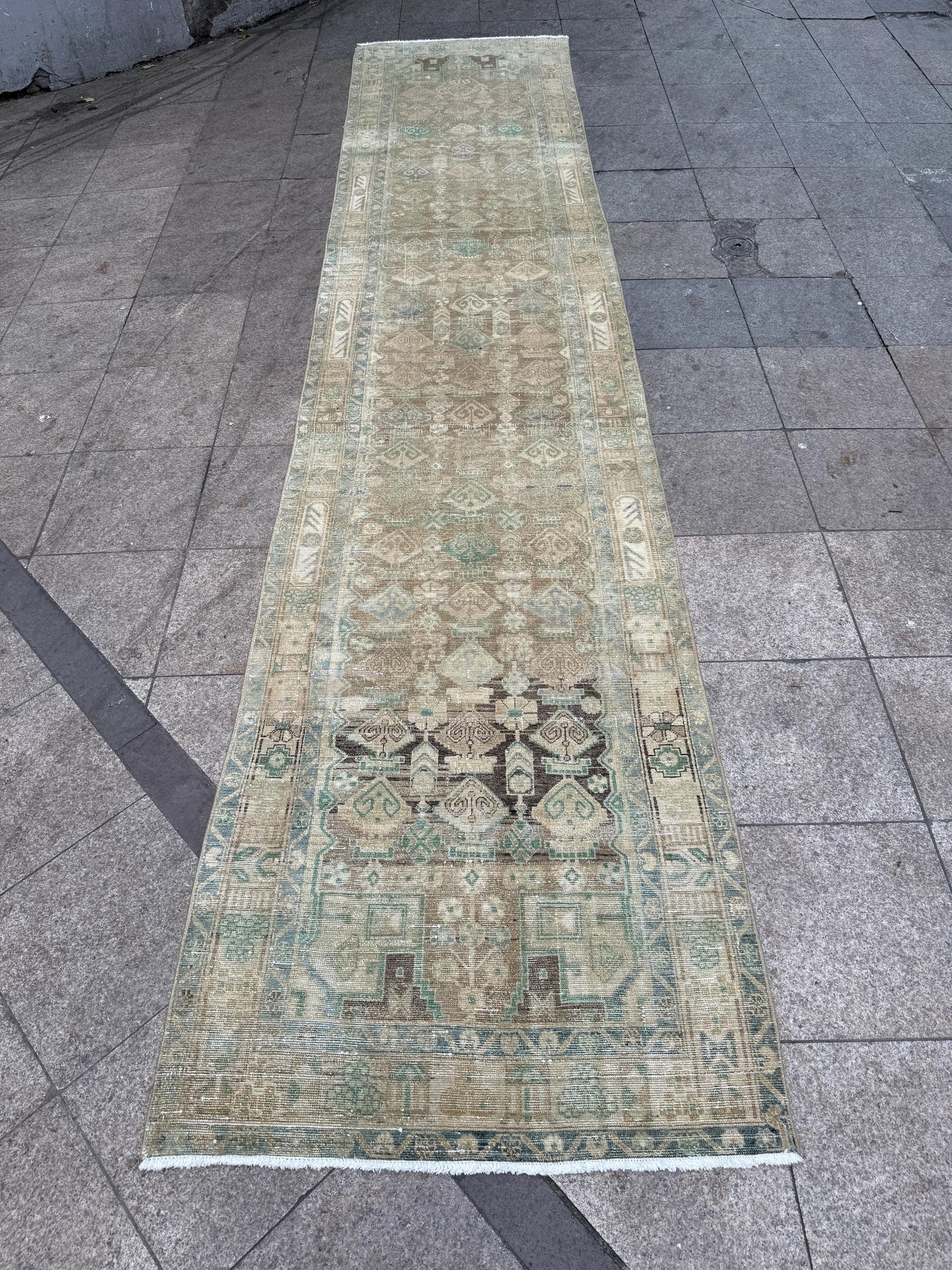 3'4"x15'7" feet Vintage Anatolian Wool Runner Rug,Floral Natural Color Rug ,61