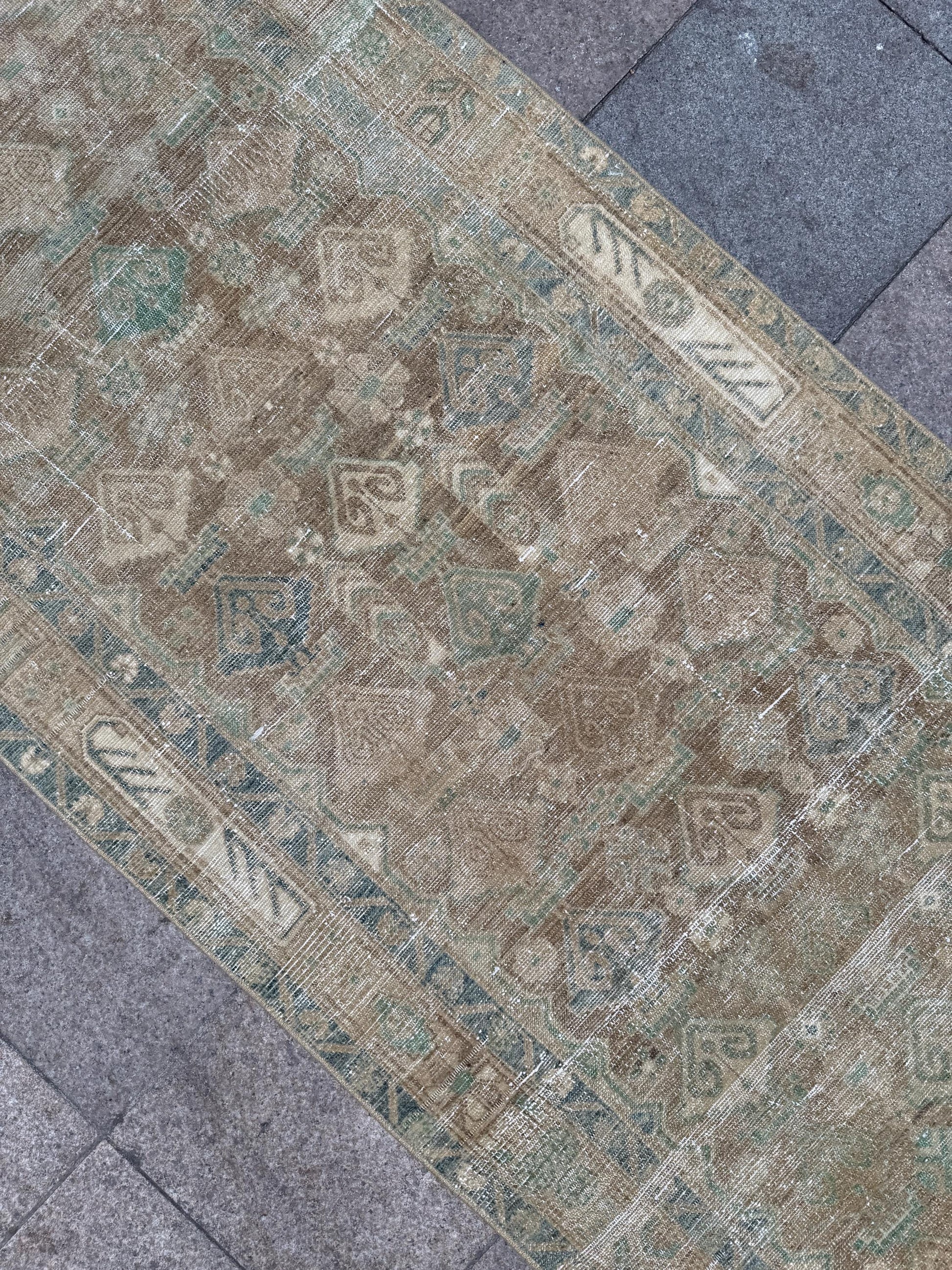 3'4"x15'7" feet Vintage Anatolian Wool Runner Rug,Floral Natural Color Rug ,61