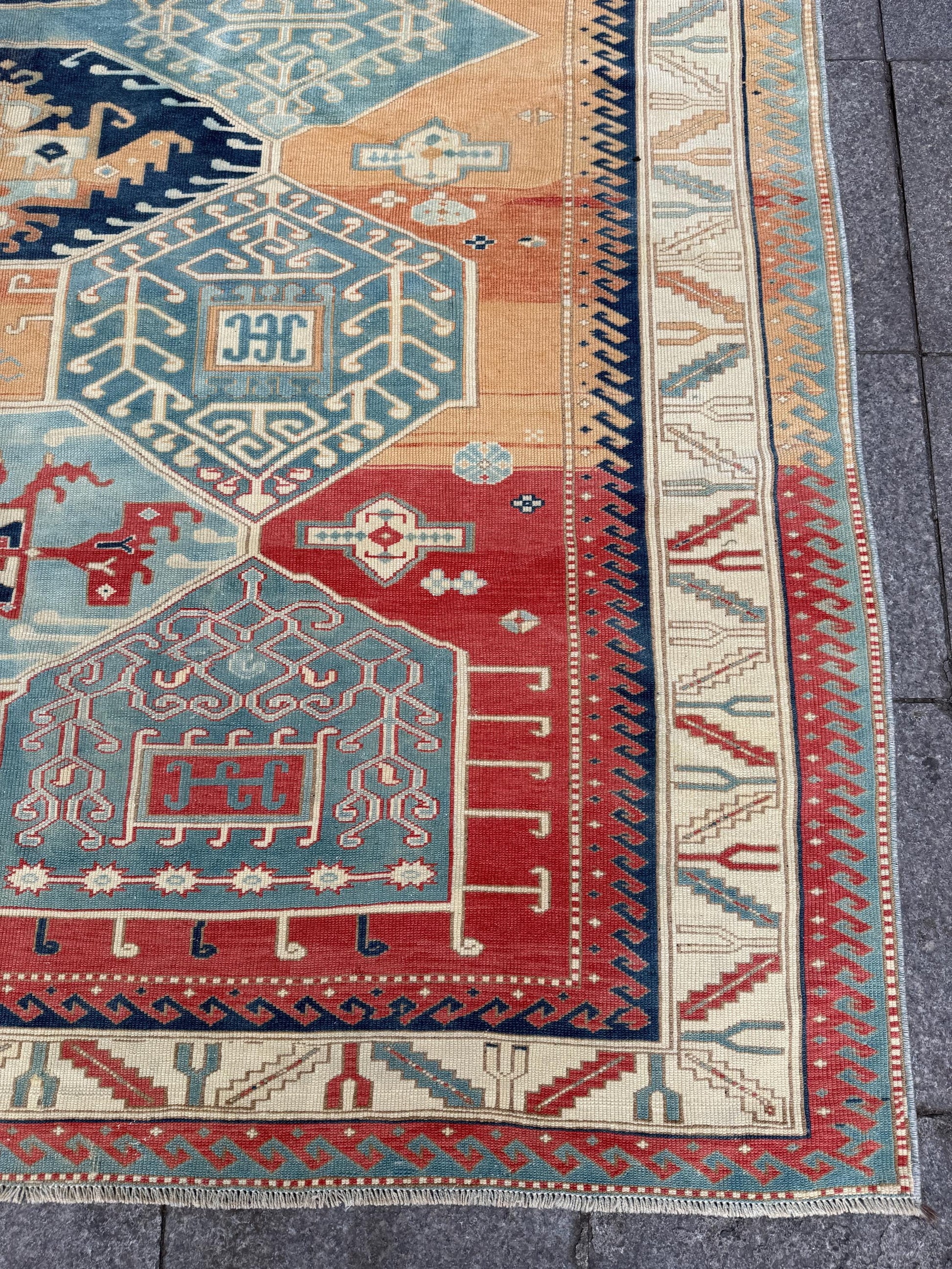 6'9"x9'4" feet Vintage Anatolian Wool Runner Rug, Red Color Rug ,86