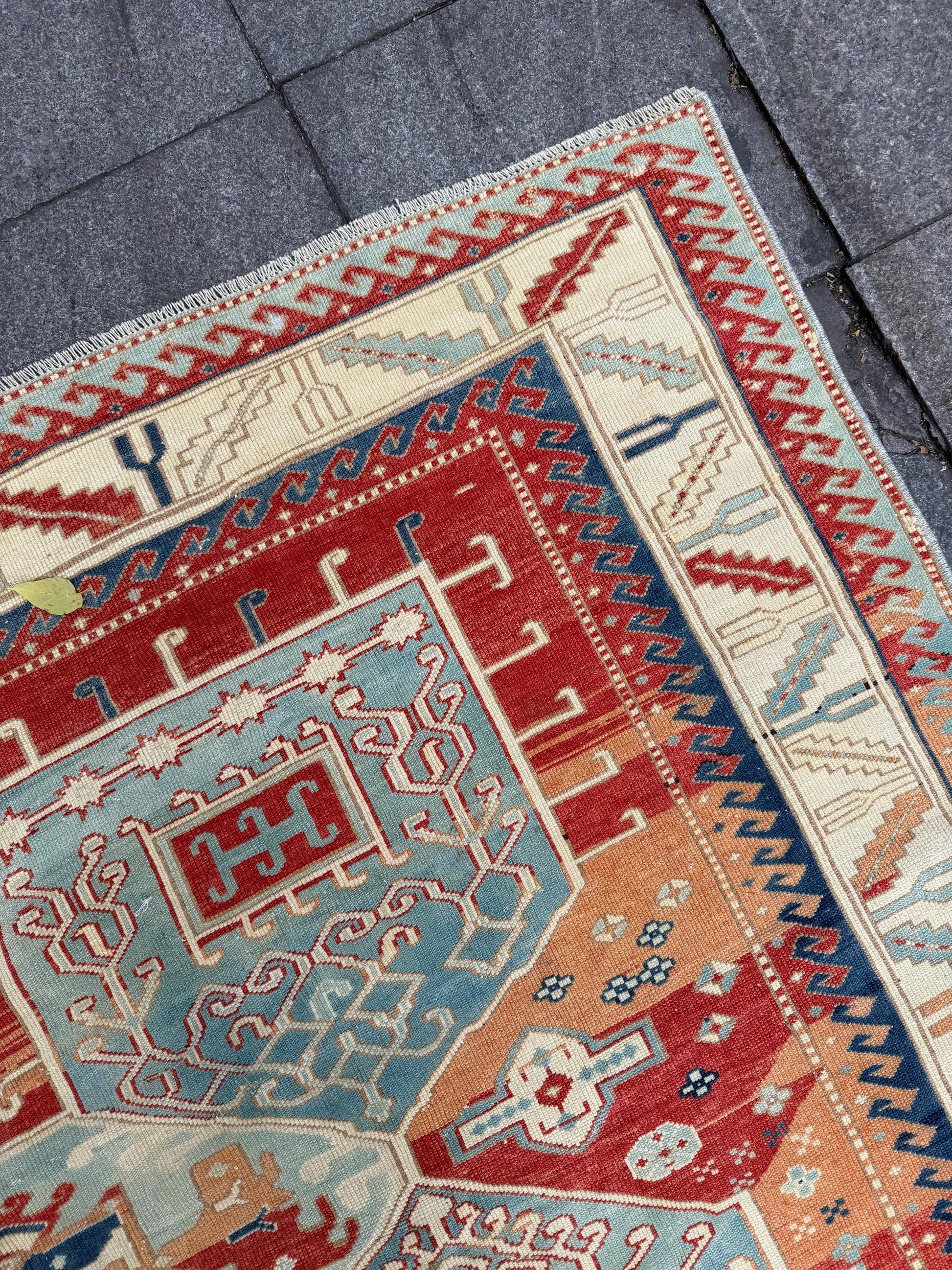 6'9"x9'4" feet Vintage Anatolian Wool Runner Rug, Red Color Rug ,86