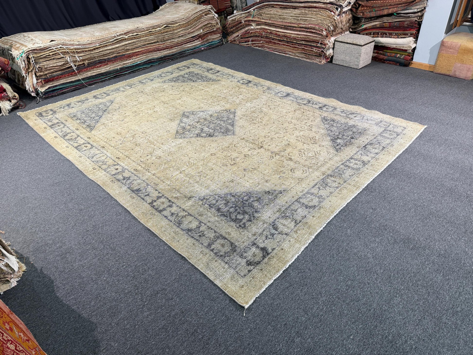 9'4"x12'9" feet Vintage Turkish Anatolian Rug,Beige Color Rug,112