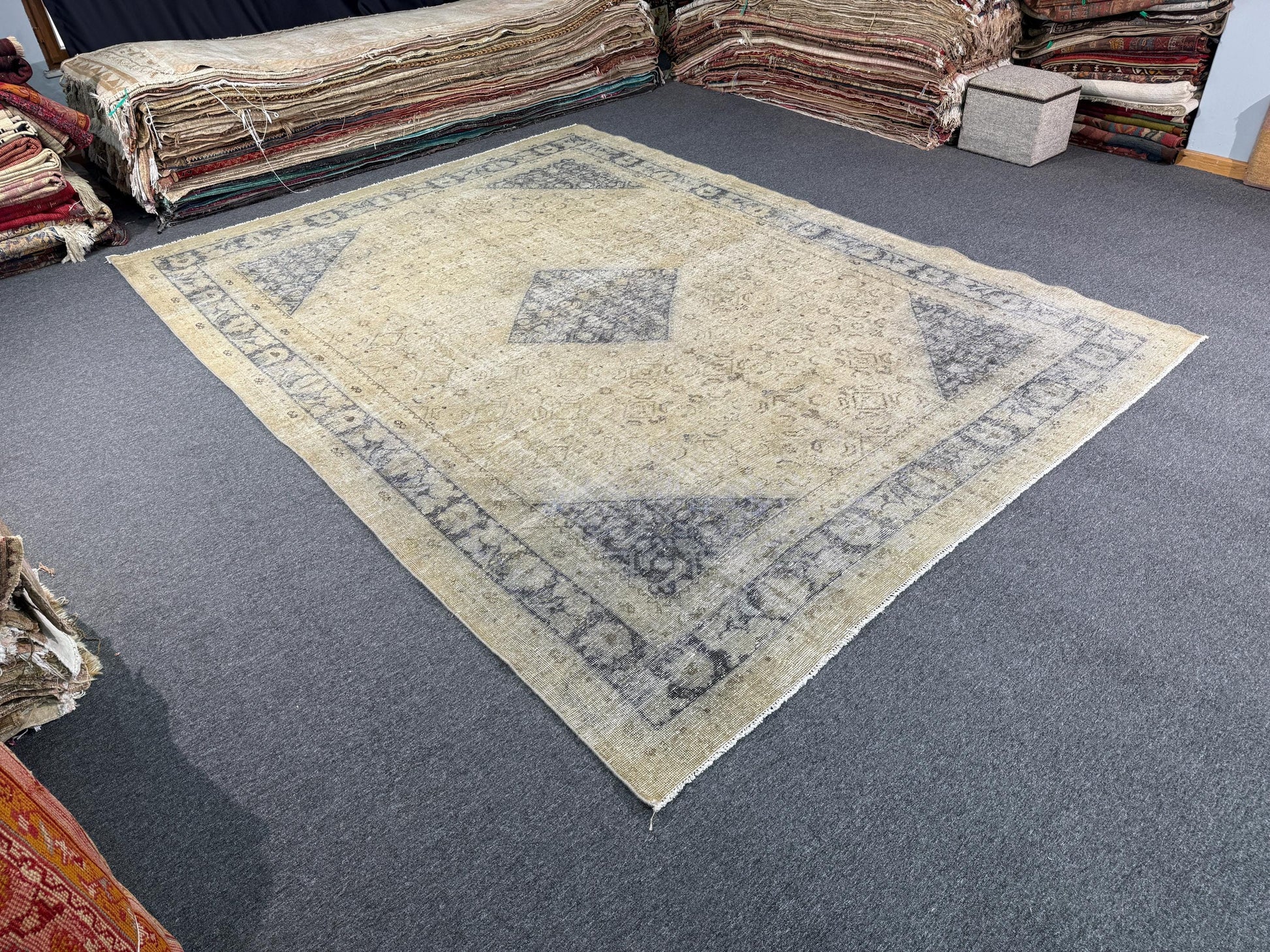 9'4"x12'9" feet Vintage Turkish Anatolian Rug,Beige Color Rug,112