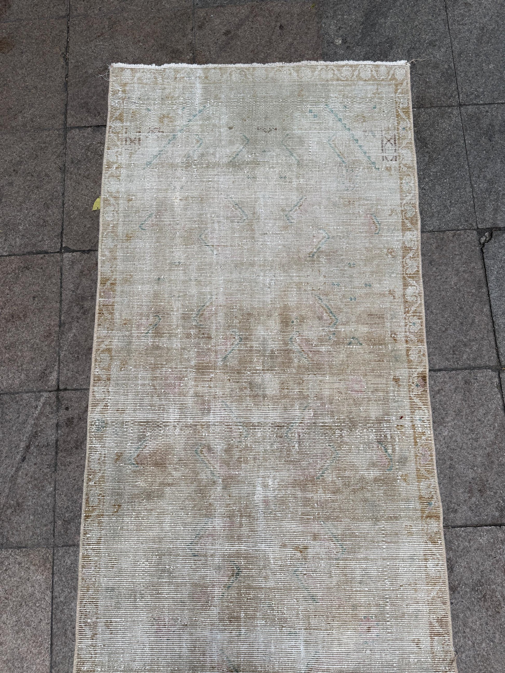 3'1"x10'9" feet Vintage Anatolian Wool Runner Rug,Floral Decoritive Beige Runner ,126