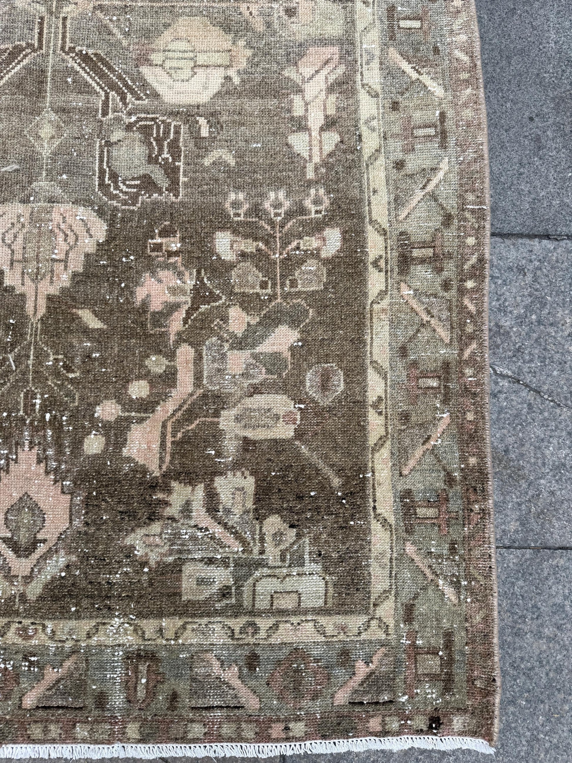 3'11"x11' feet Vintage Anatolian Wool Runner Rug,Floral Decoritive Beige Runner ,134