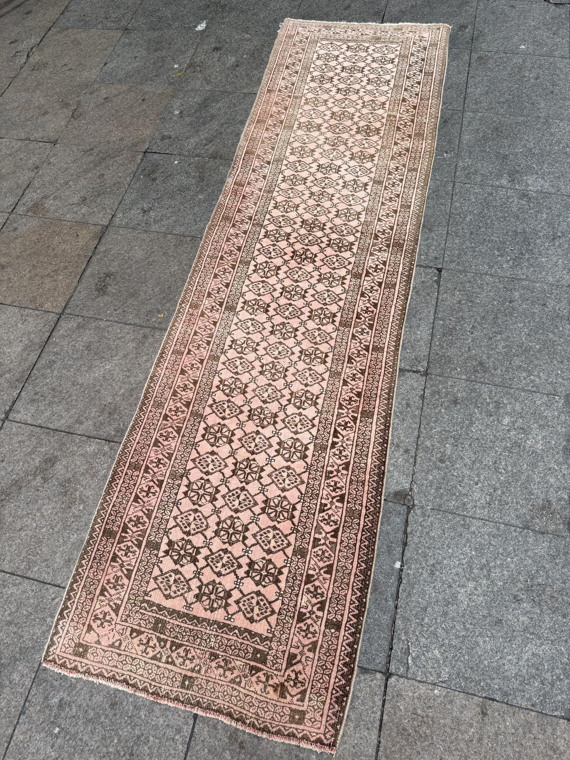 2'6"x9' feet Vintage Anatolian Wool Runner Rug,Floral Decoritive Beige Runner ,135