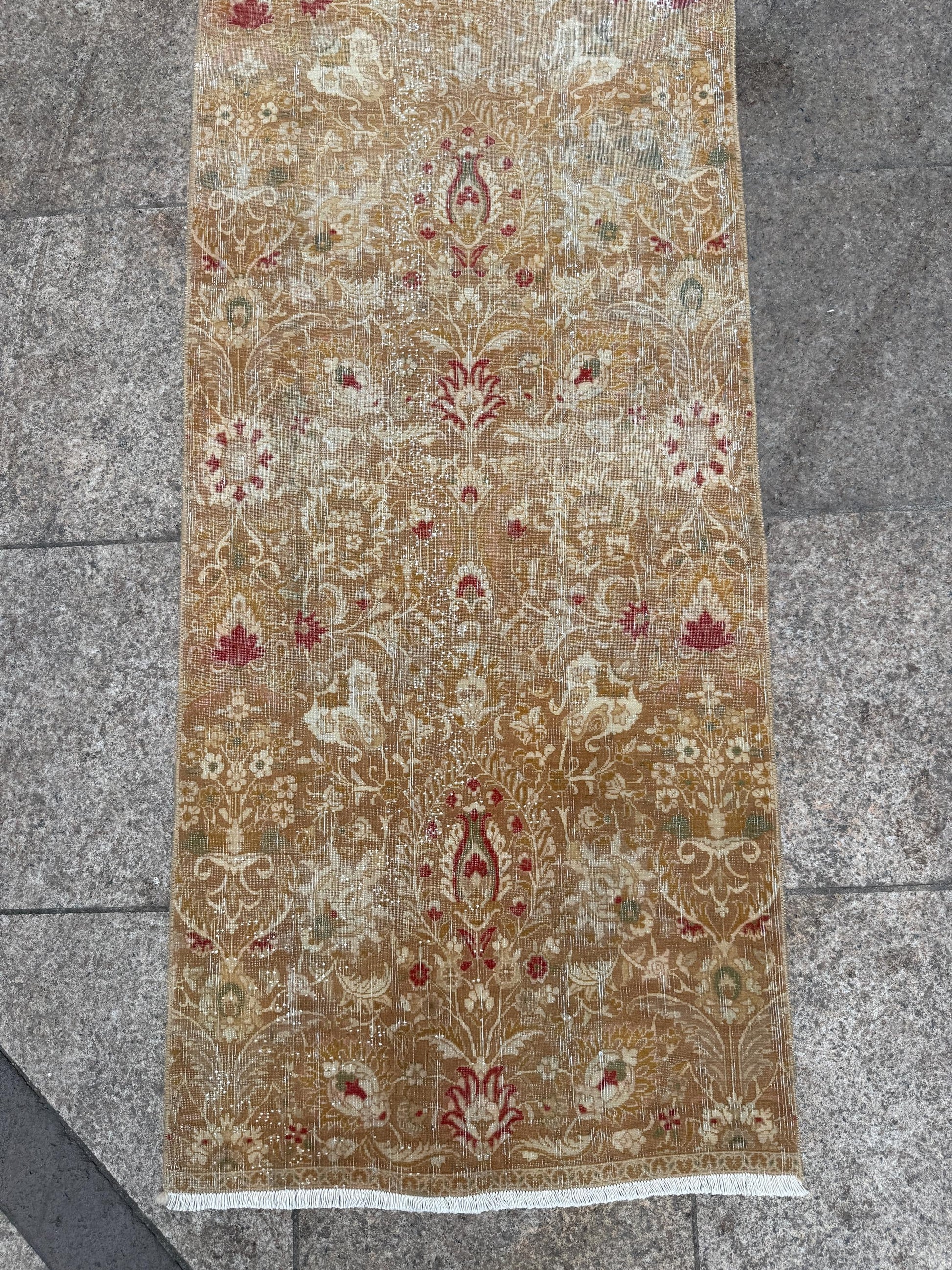 2'1"x9'6" feet Vintage Anatolian Wool Runner Rug,Geometric Decoritive Beige Rug ,564