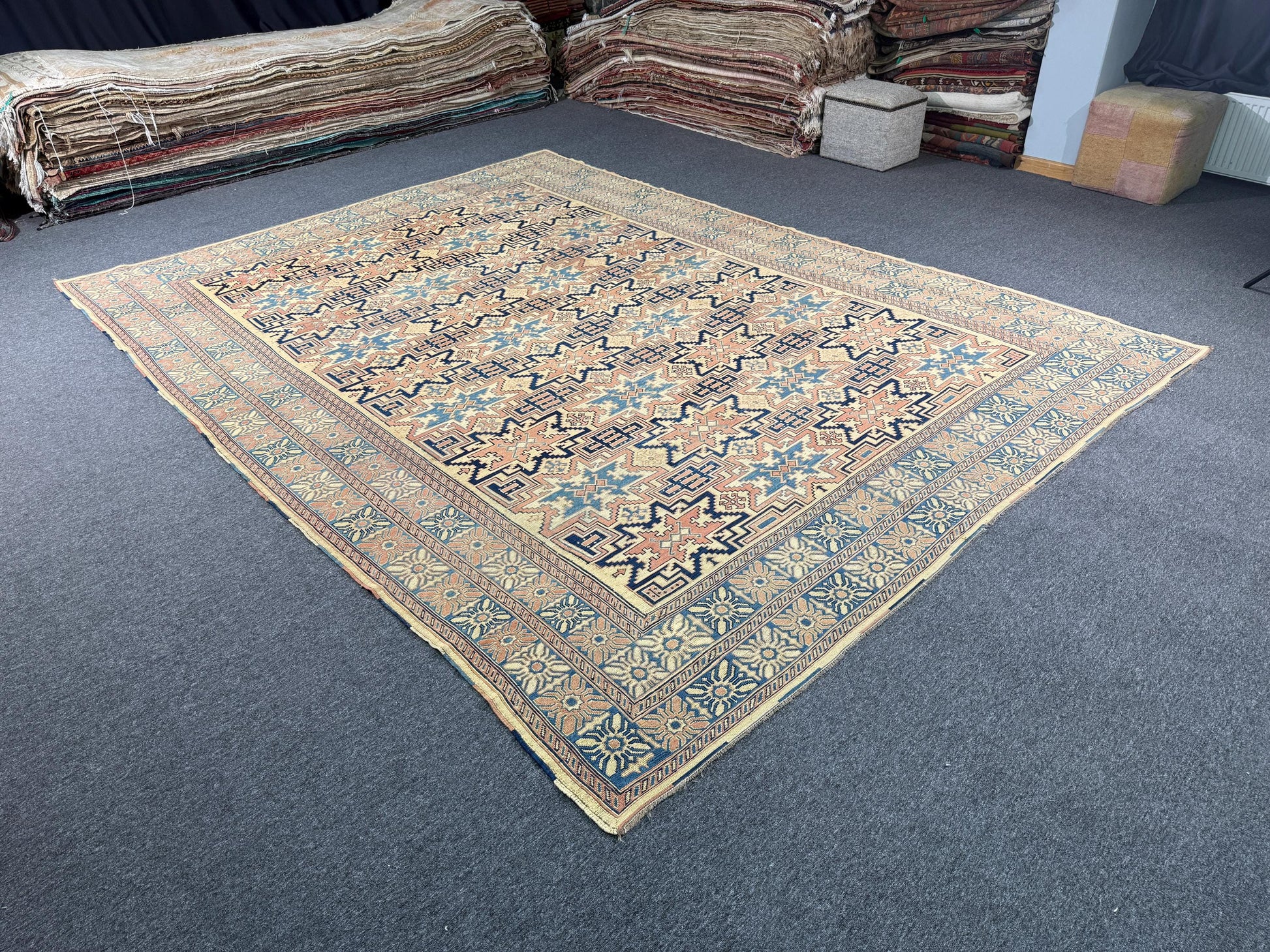 9'6"x12'10" feet Vintage Turkish Anatolian Sumaq Rug,Beige Color Rug,574